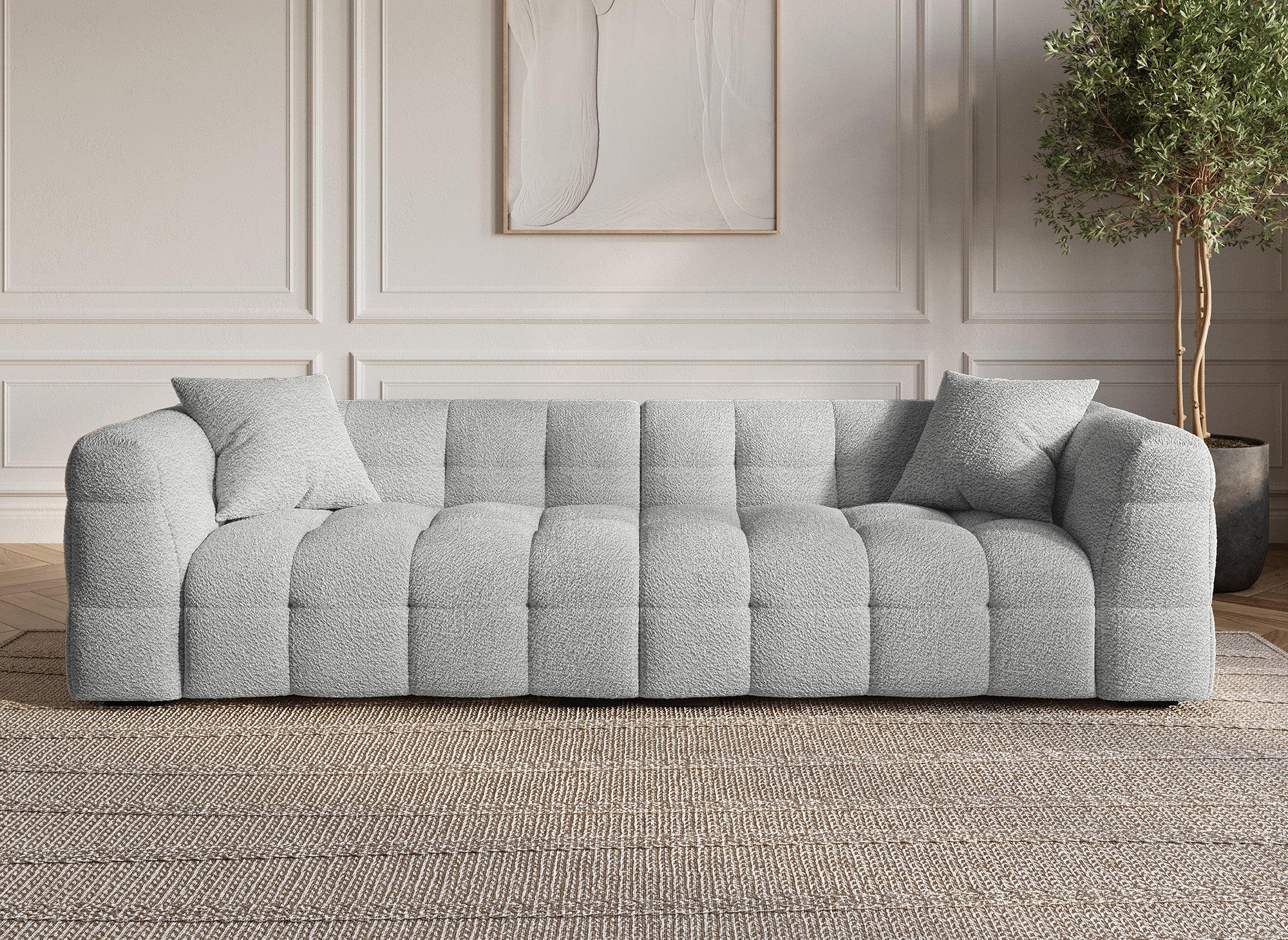 Sofá BELLA de 4 plazas en imitación piel de oveja gris