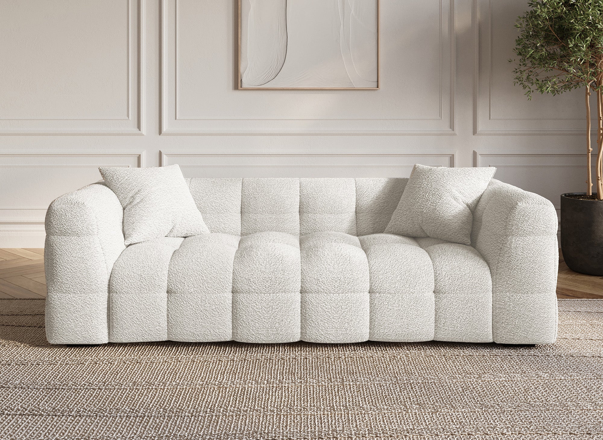 Sofá BELLA de 3 plazas en efecto piel de oveja color crudo