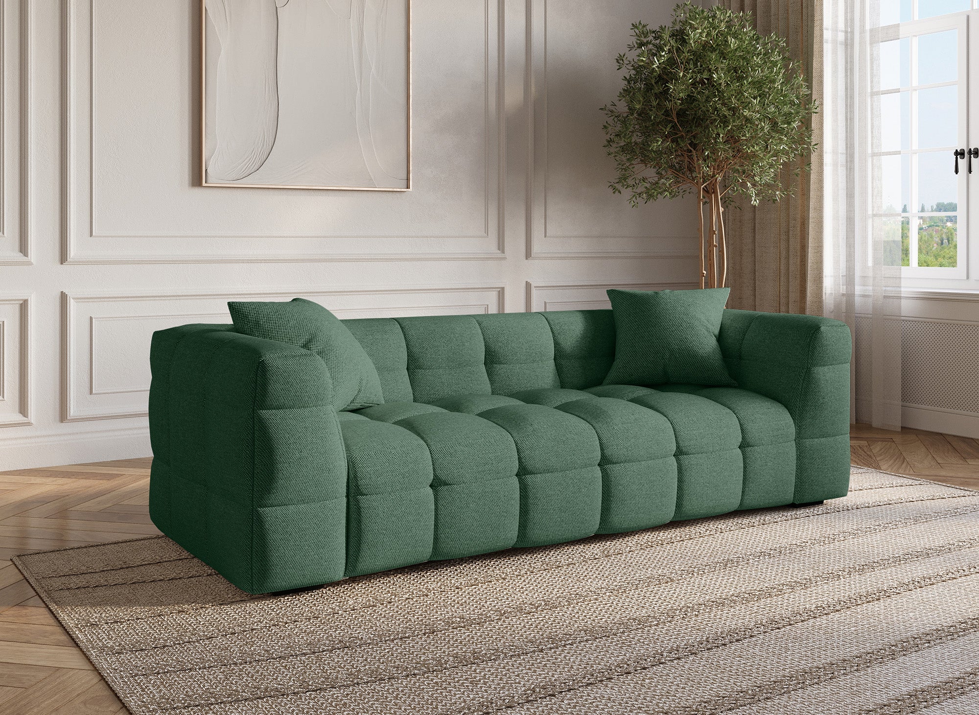 Sofá BELLA de 3 plazas en tela verde