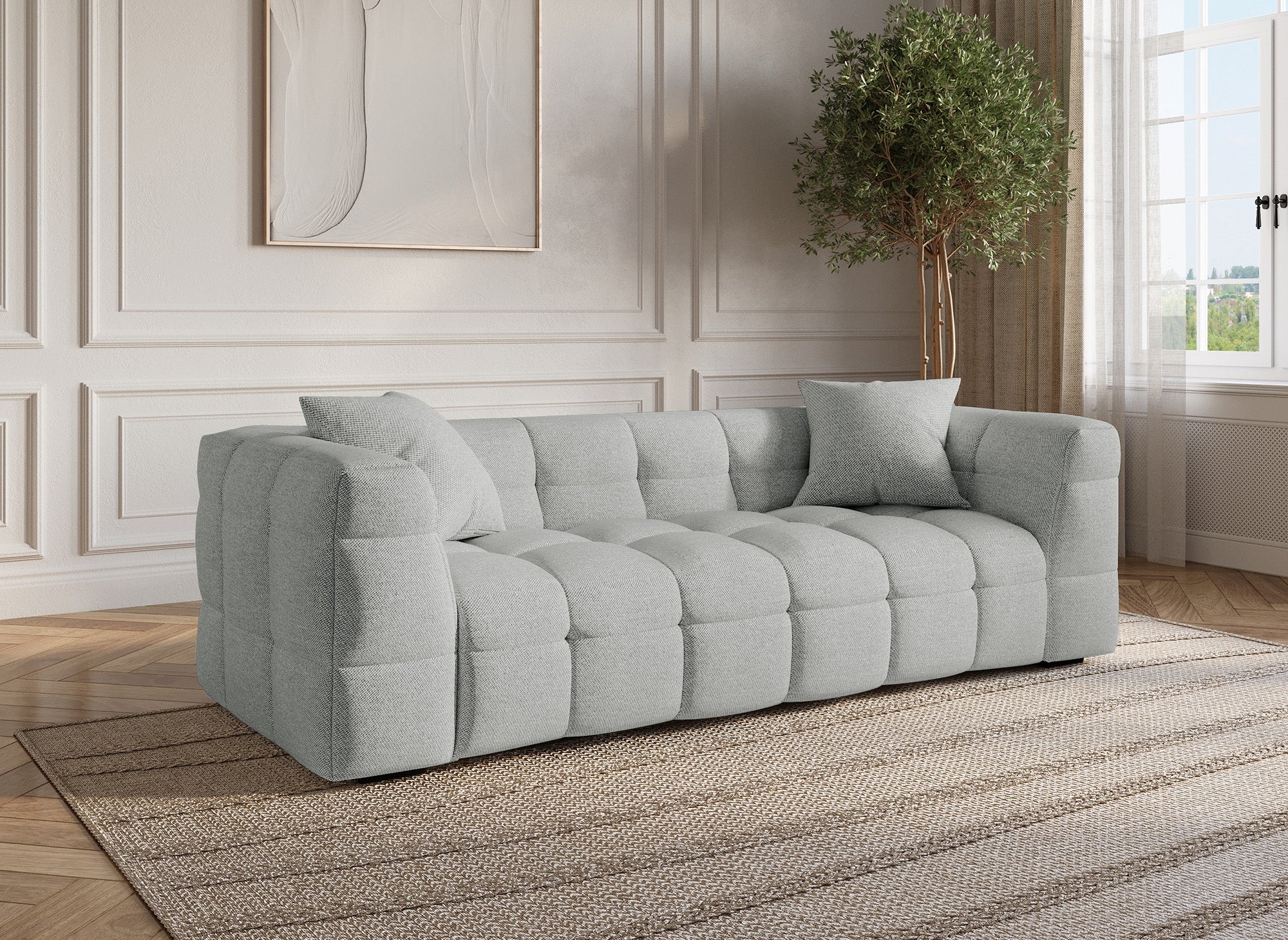 Sofá BELLA de 3 plazas en tela gris