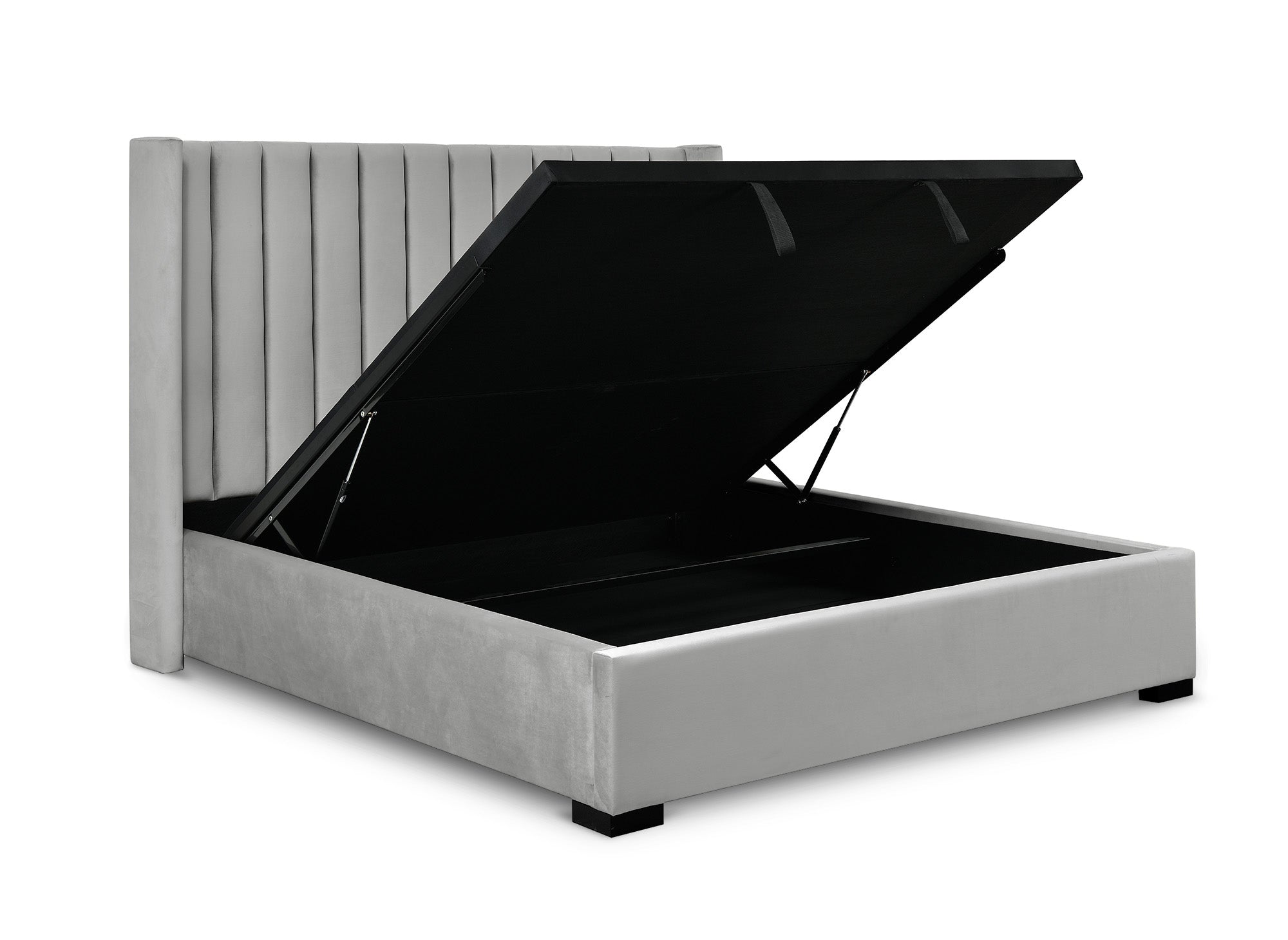 Cama ALENA de terciopelo gris con almacenaje 180x200