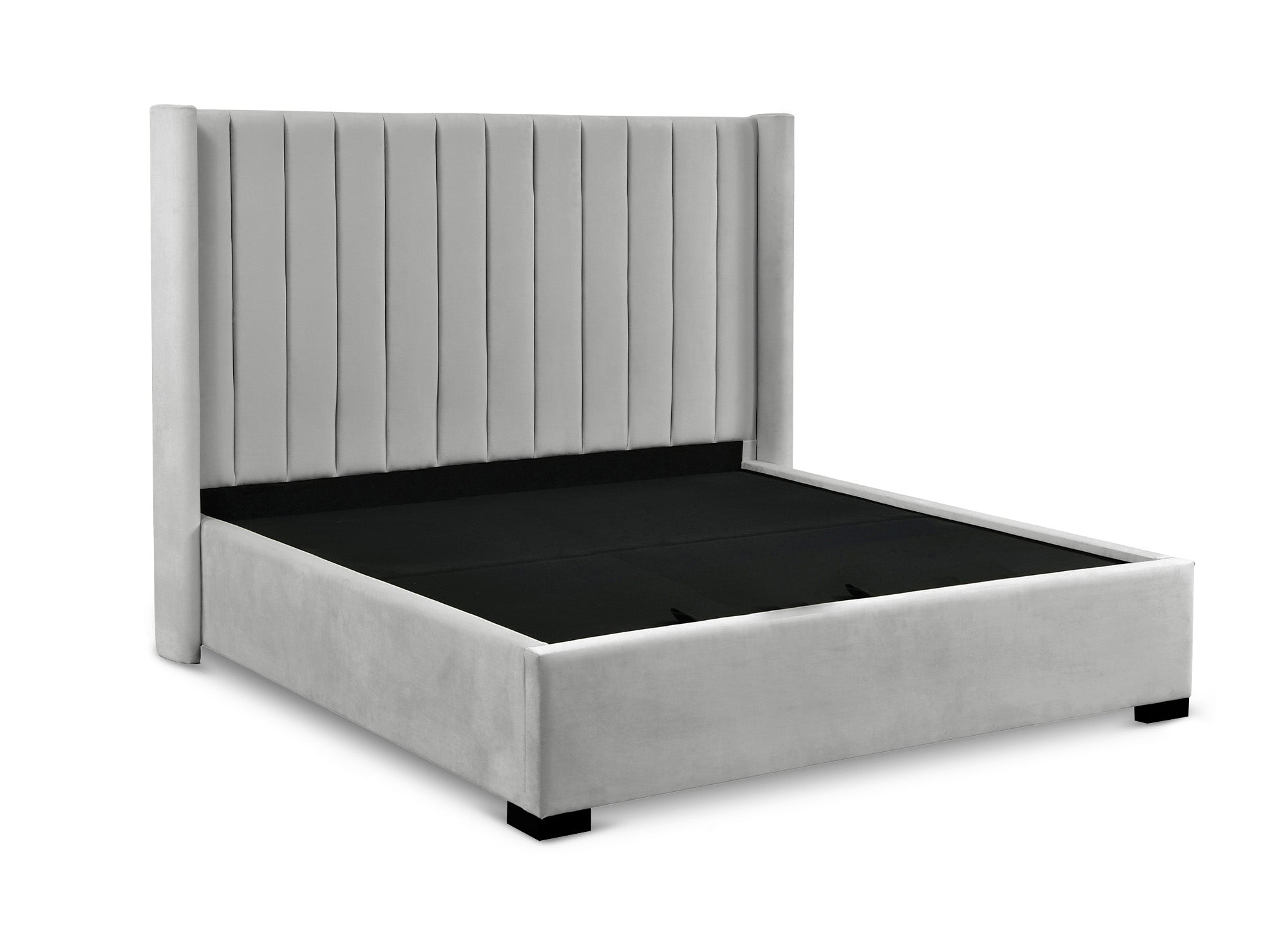 Cama ALENA de terciopelo gris con almacenaje 180x200