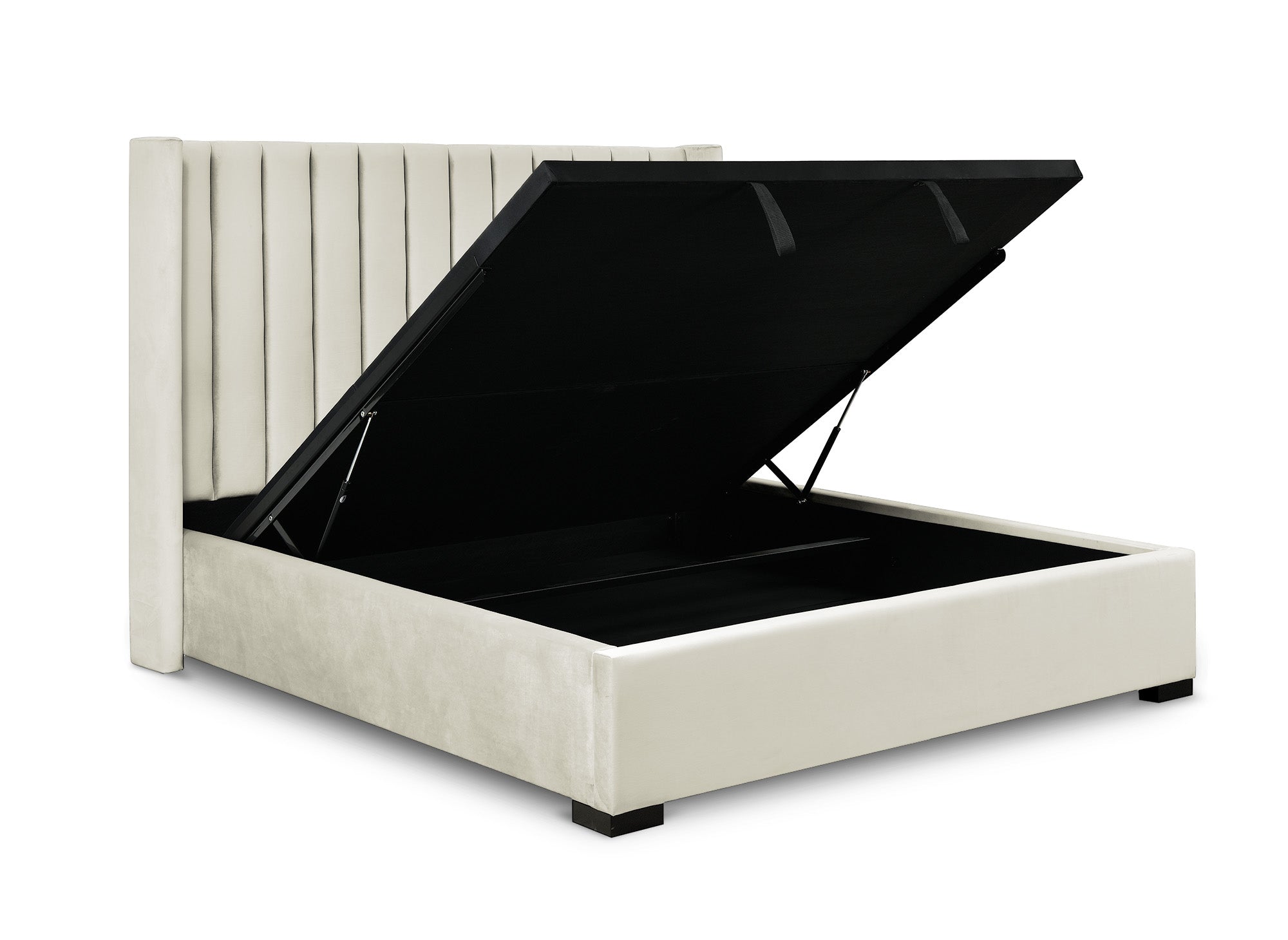 Cama con almacenaje ALENA de terciopelo beige 180x200 cm