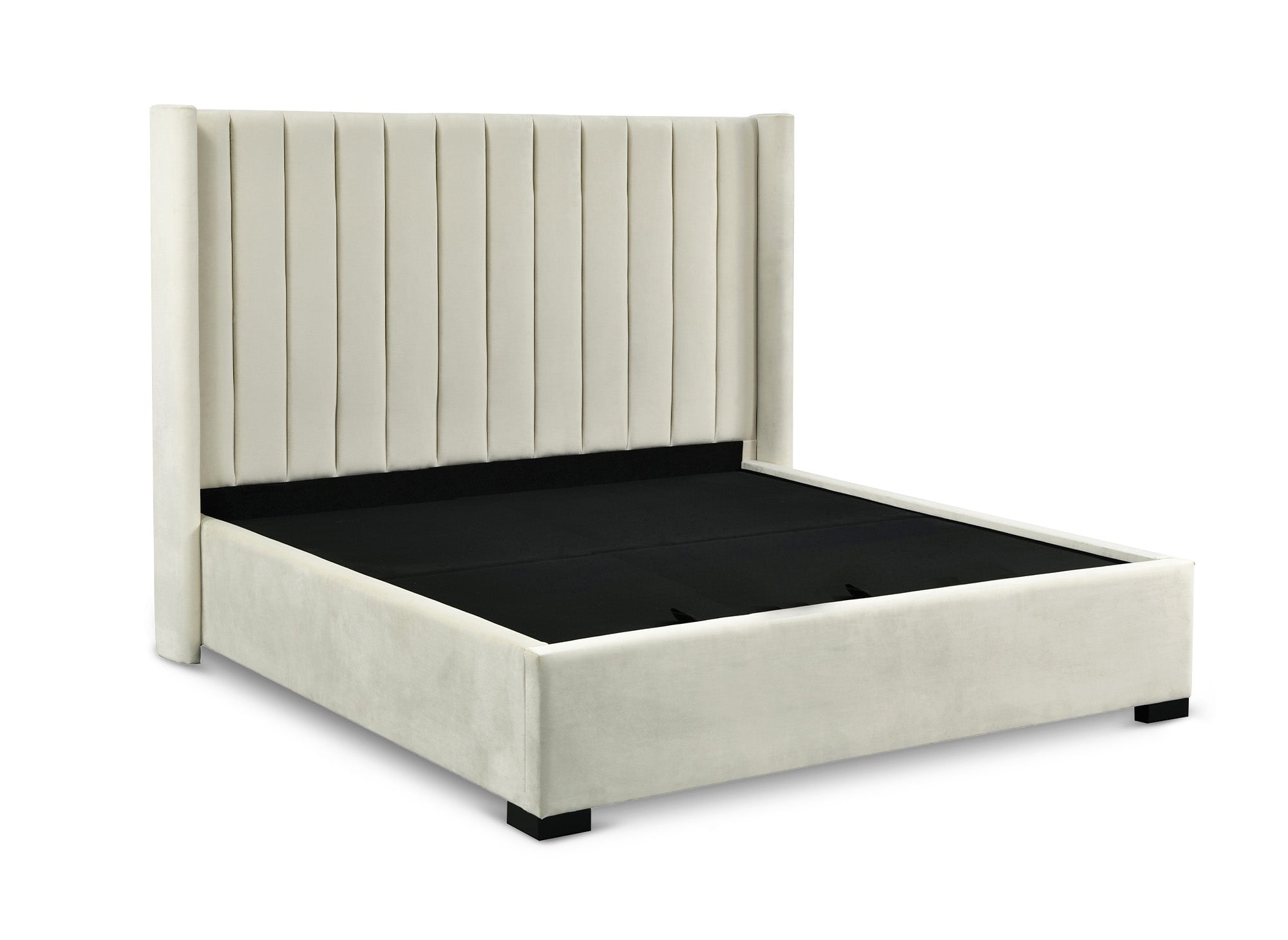 Cama con almacenaje ALENA de terciopelo beige 180x200 cm