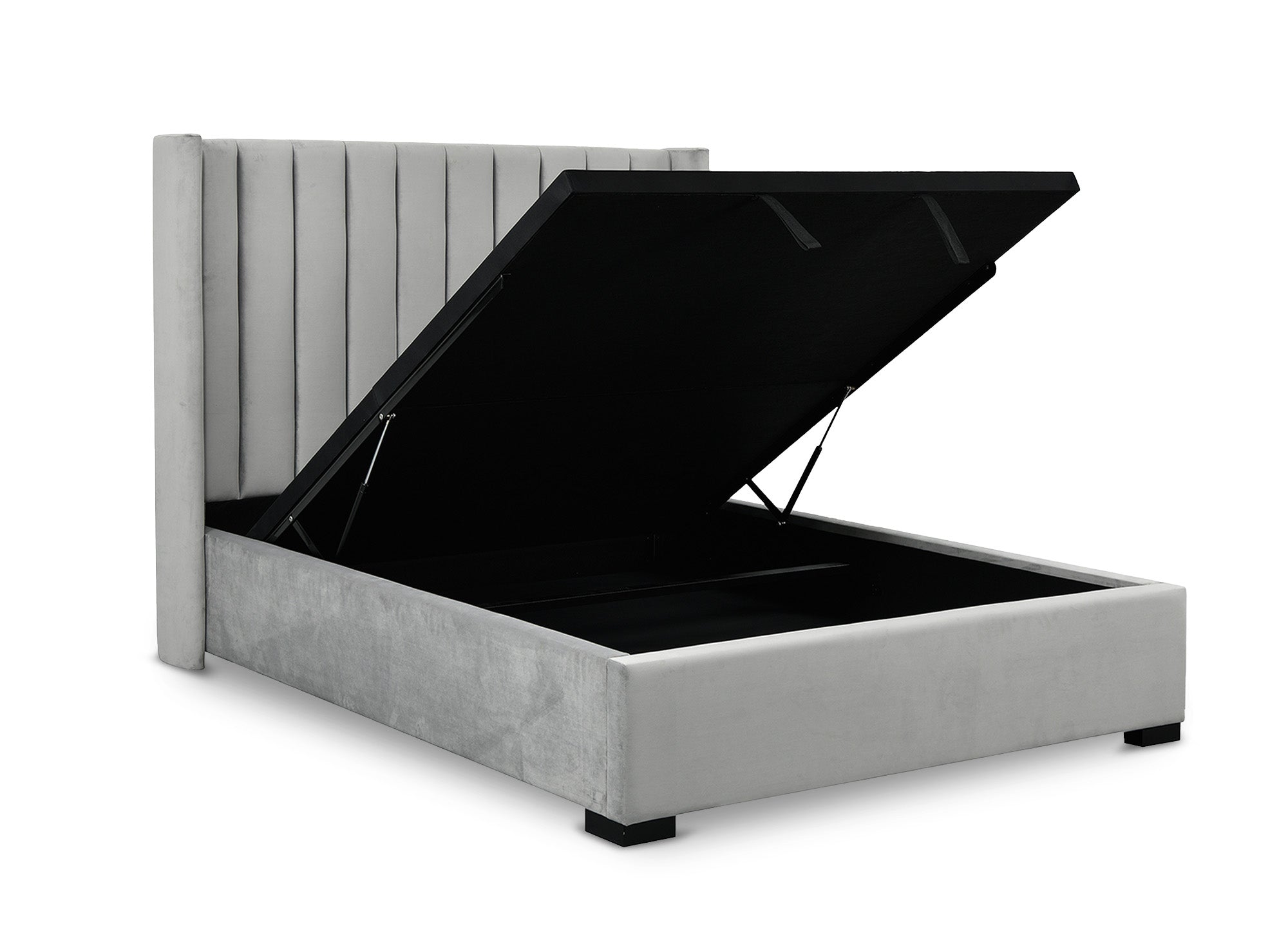Cama con almacenaje ALENA de terciopelo gris 160x200 cm