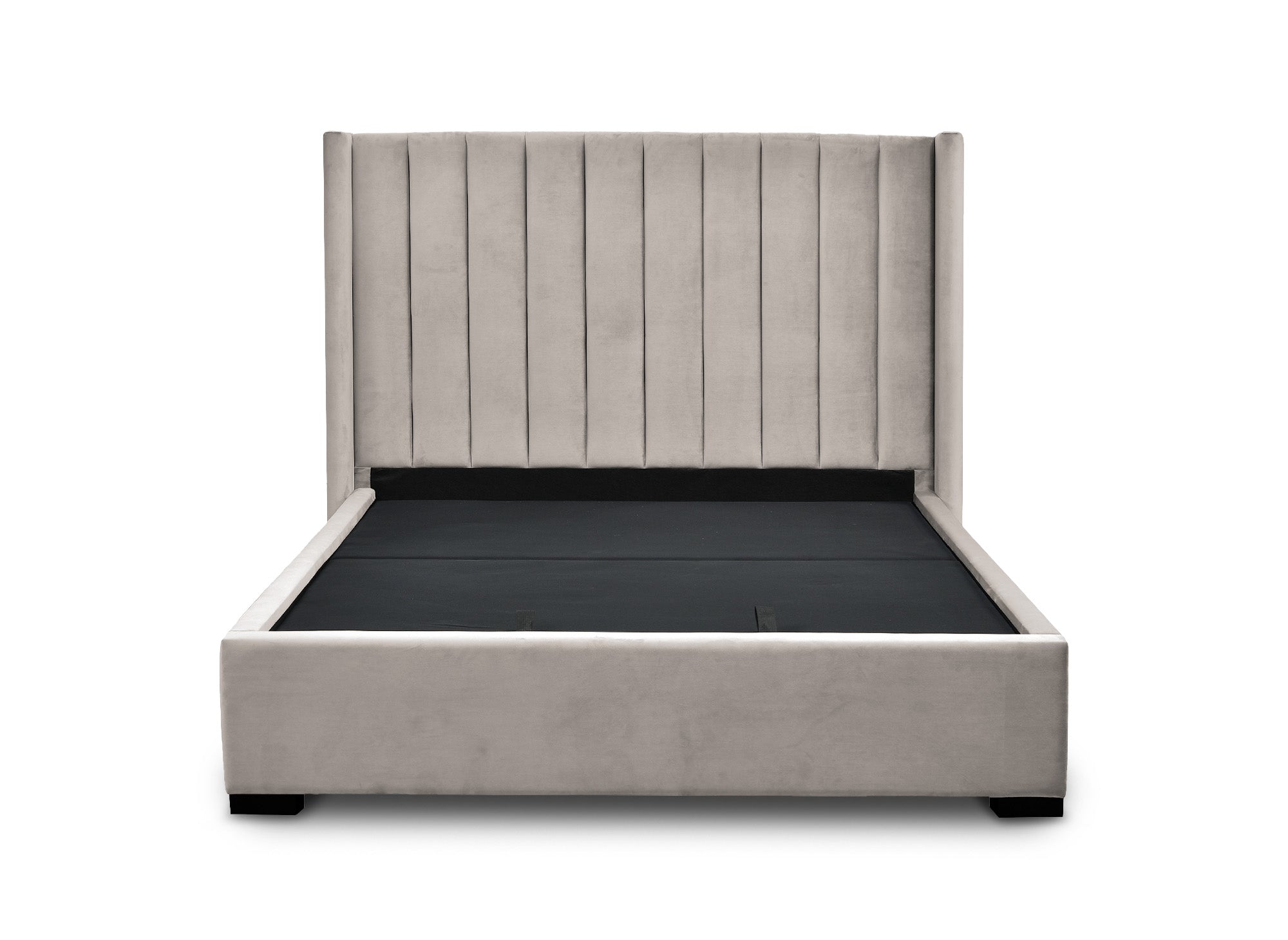 Cama con almacenaje ALENA de terciopelo color topo, 160x200 cm