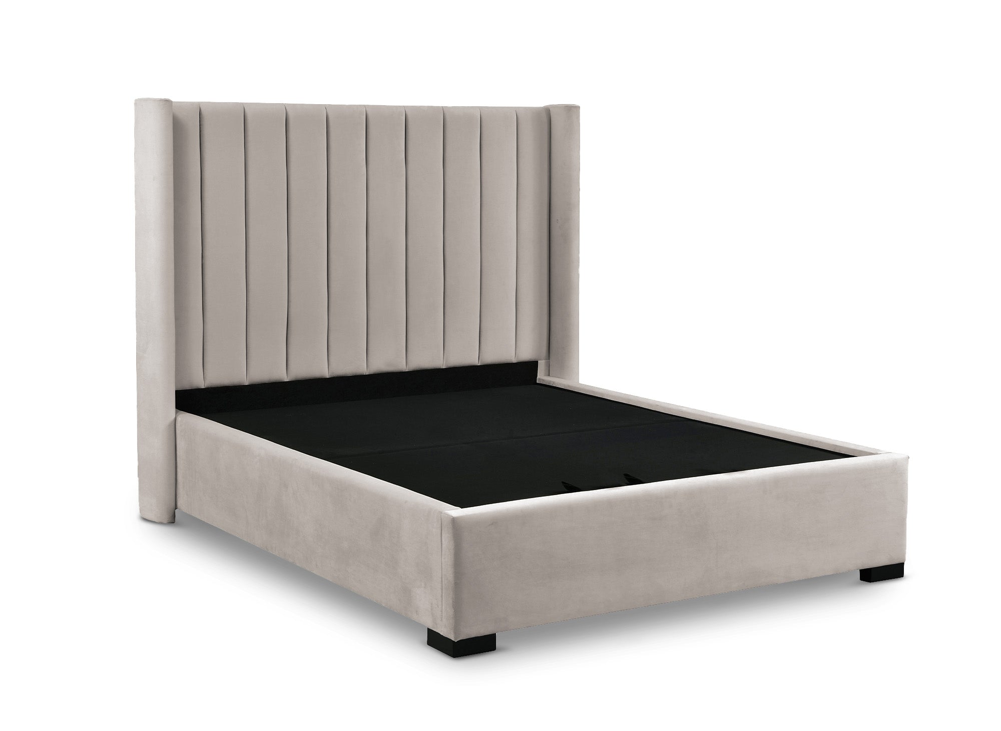 Cama con almacenaje ALENA de terciopelo color topo, 160x200 cm