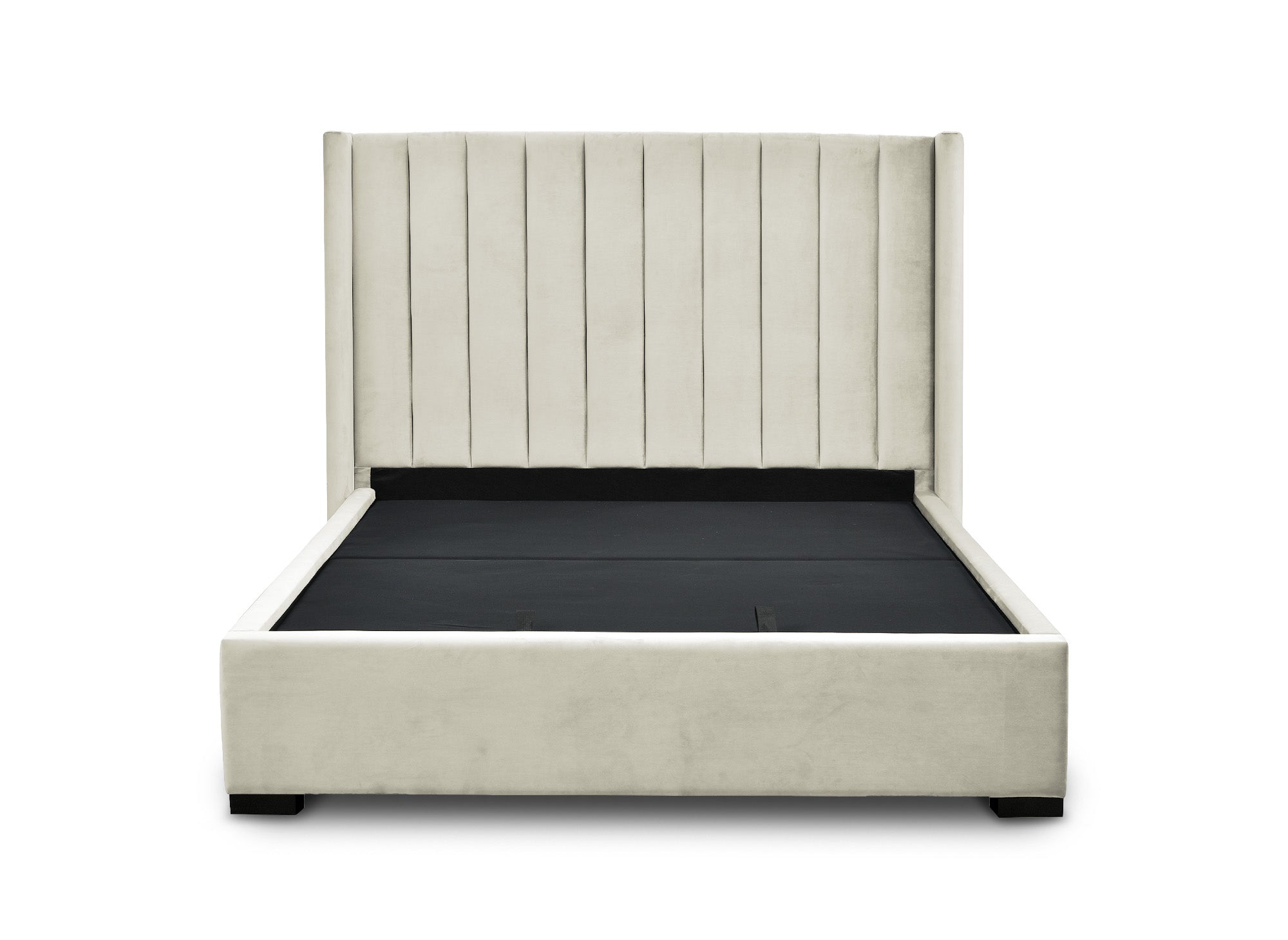 Cama con almacenaje ALENA de terciopelo beige 160x200 cm