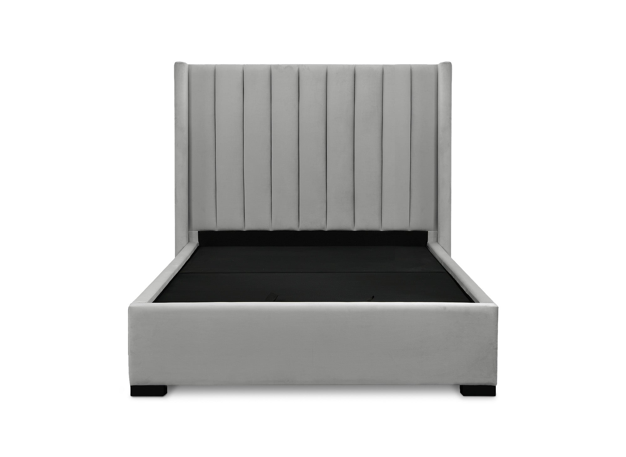 Cama con almacenaje ALENA de terciopelo gris 140x190 cm