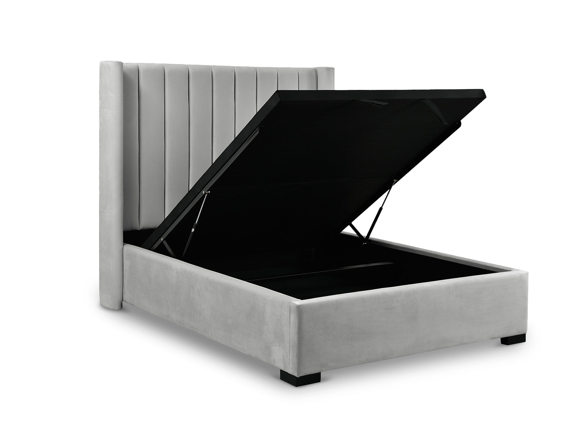 Cama con almacenaje ALENA de terciopelo gris 140x190 cm