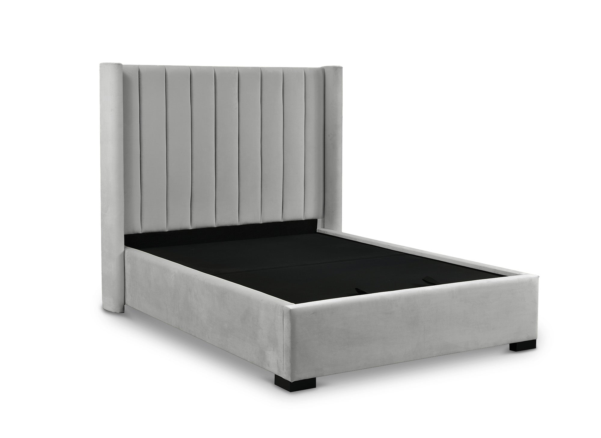 Cama con almacenaje ALENA de terciopelo gris 140x190 cm