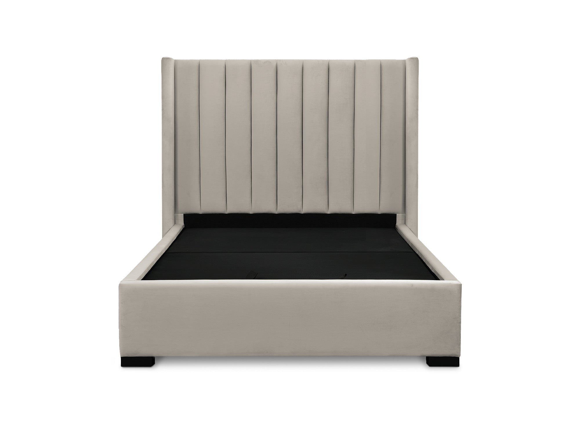 Cama con almacenaje ALENA de terciopelo color topo, 140x190 cm