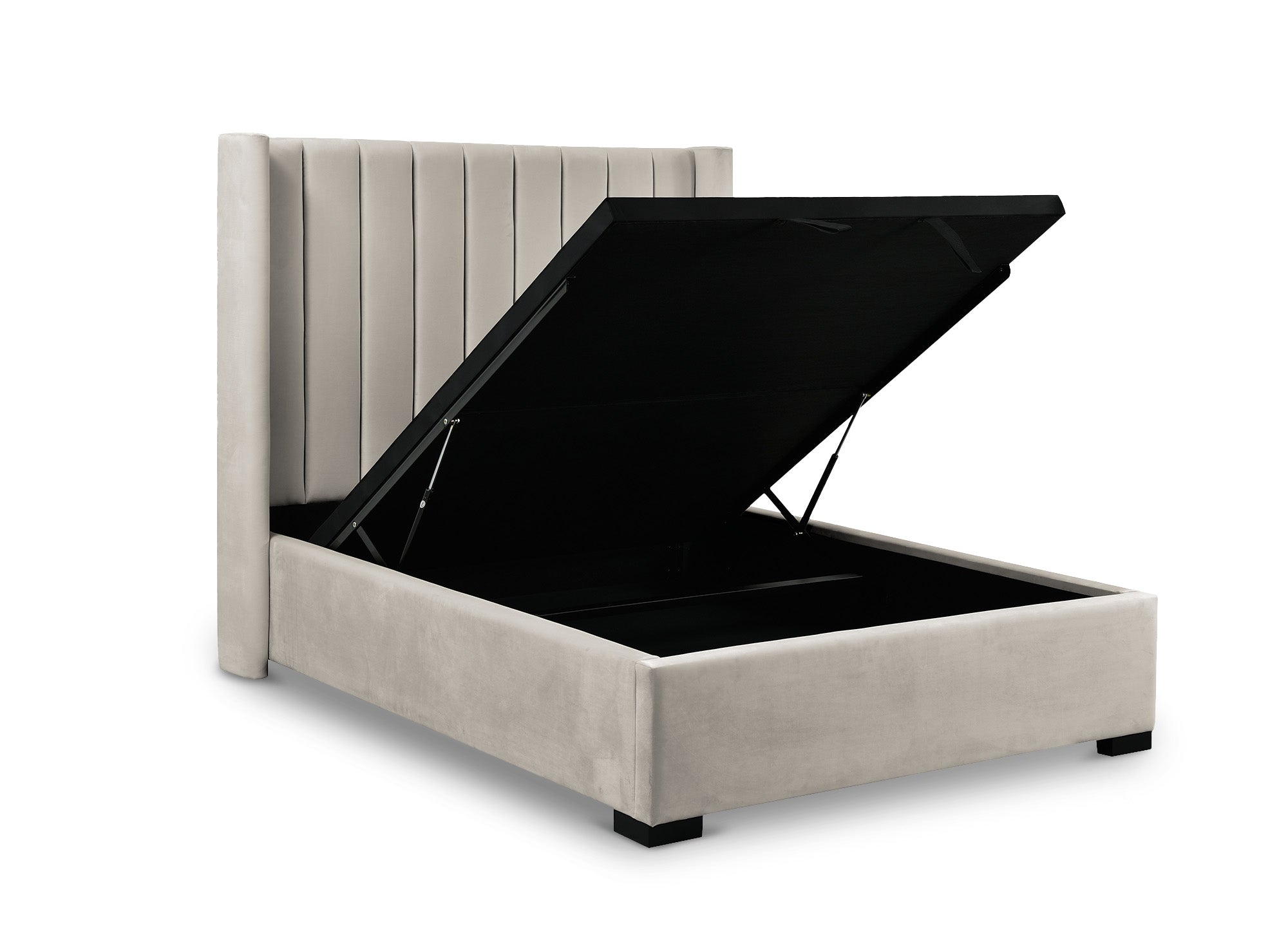 Cama con almacenaje ALENA de terciopelo color topo, 140x190 cm