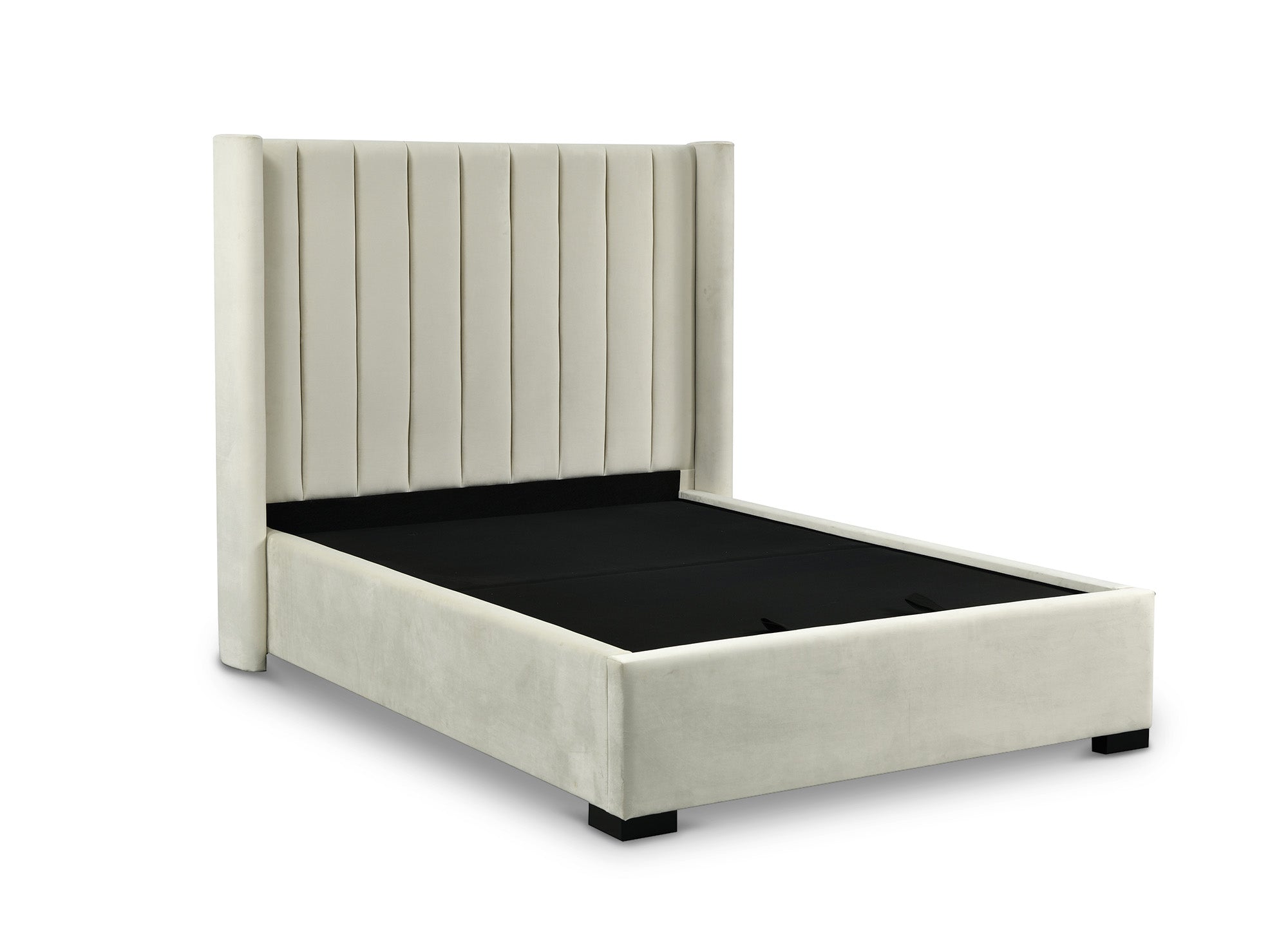 Cama con almacenaje ALENA de terciopelo beige 140x190 cm