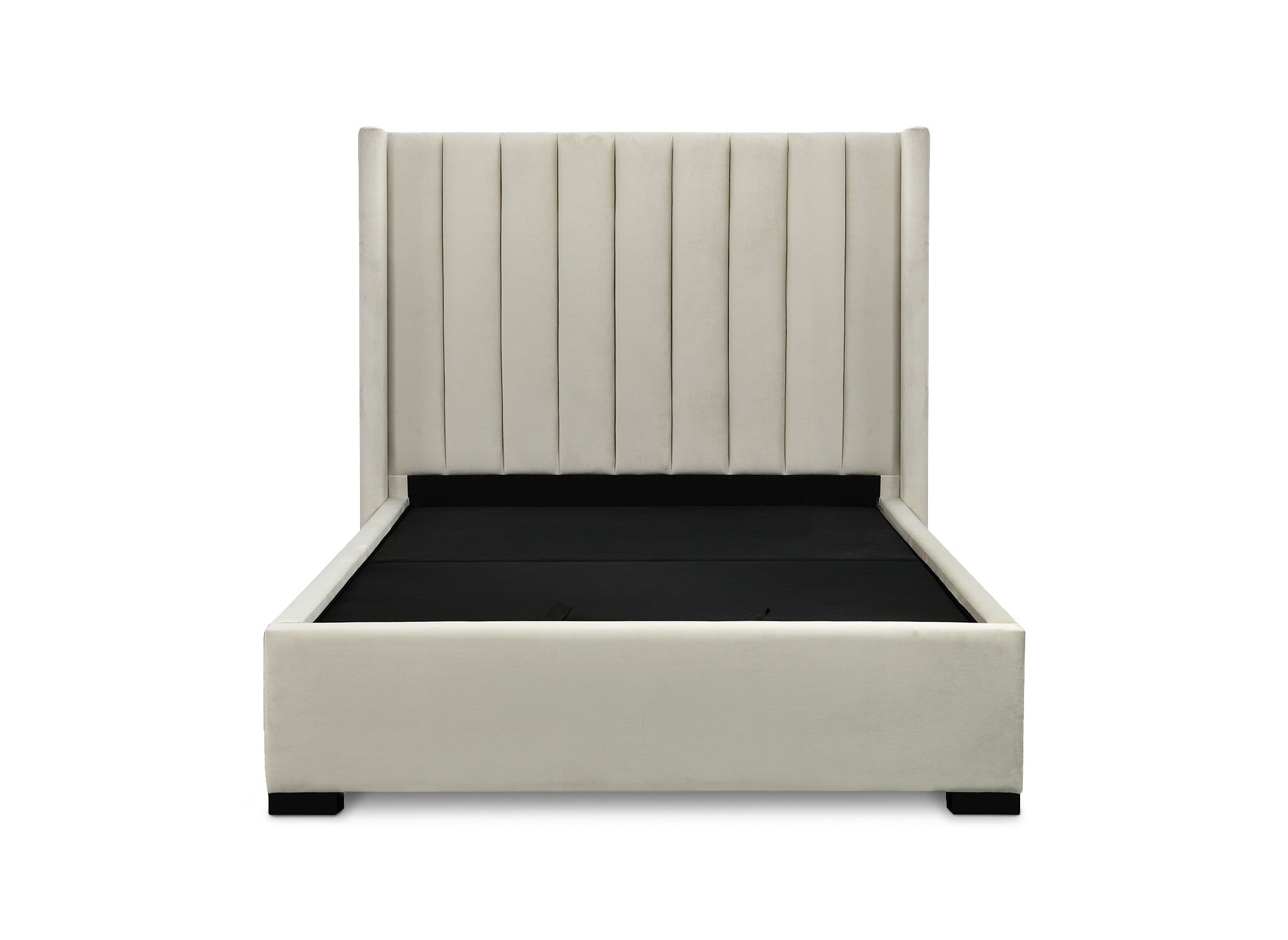 Cama con almacenaje ALENA de terciopelo beige 140x190 cm