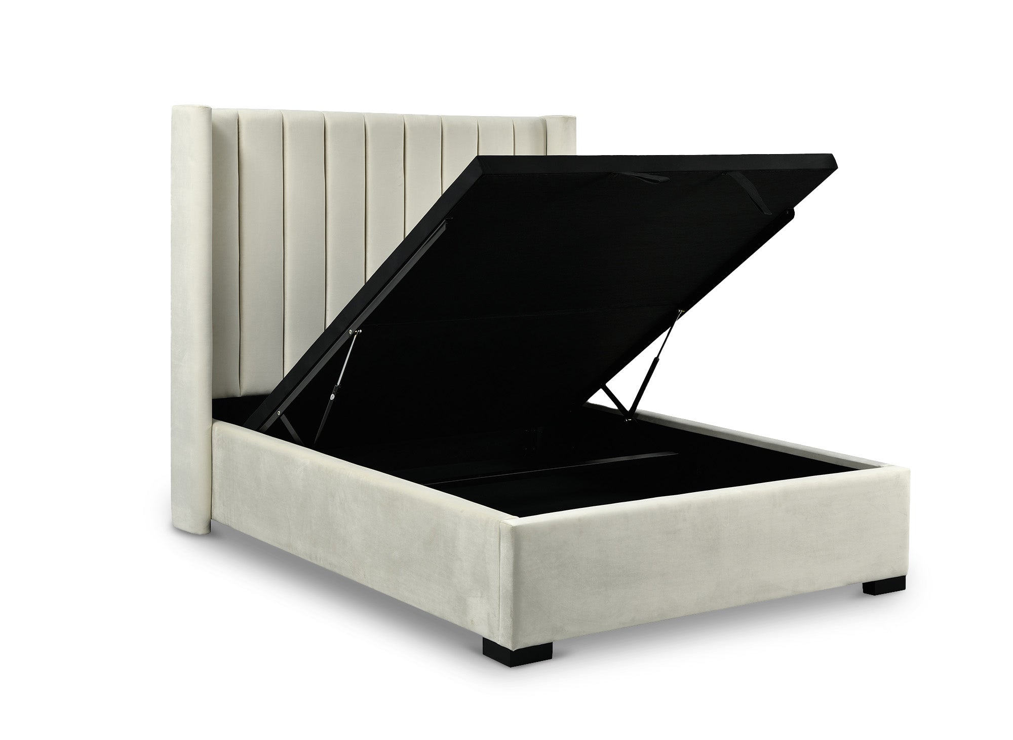 Cama con almacenaje ALENA de terciopelo beige 140x190 cm