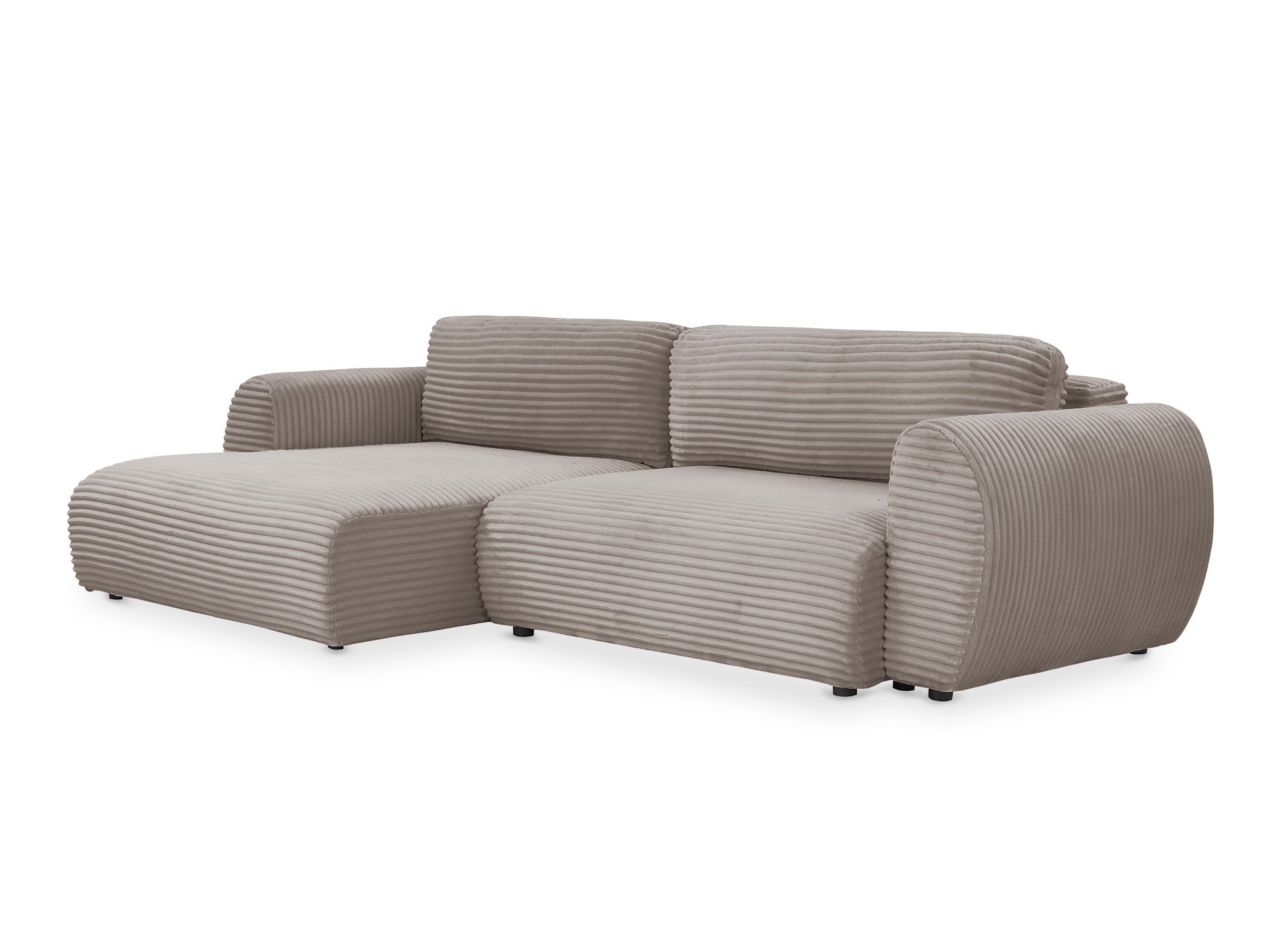 Sofá cama esquinero TILDA con almacenaje en pana color topo suave - Esquina izquierda