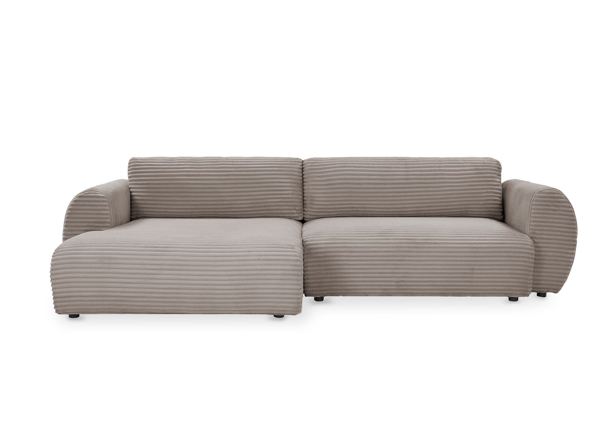 Sofá cama esquinero TILDA con almacenaje en pana color topo suave - Esquina izquierda