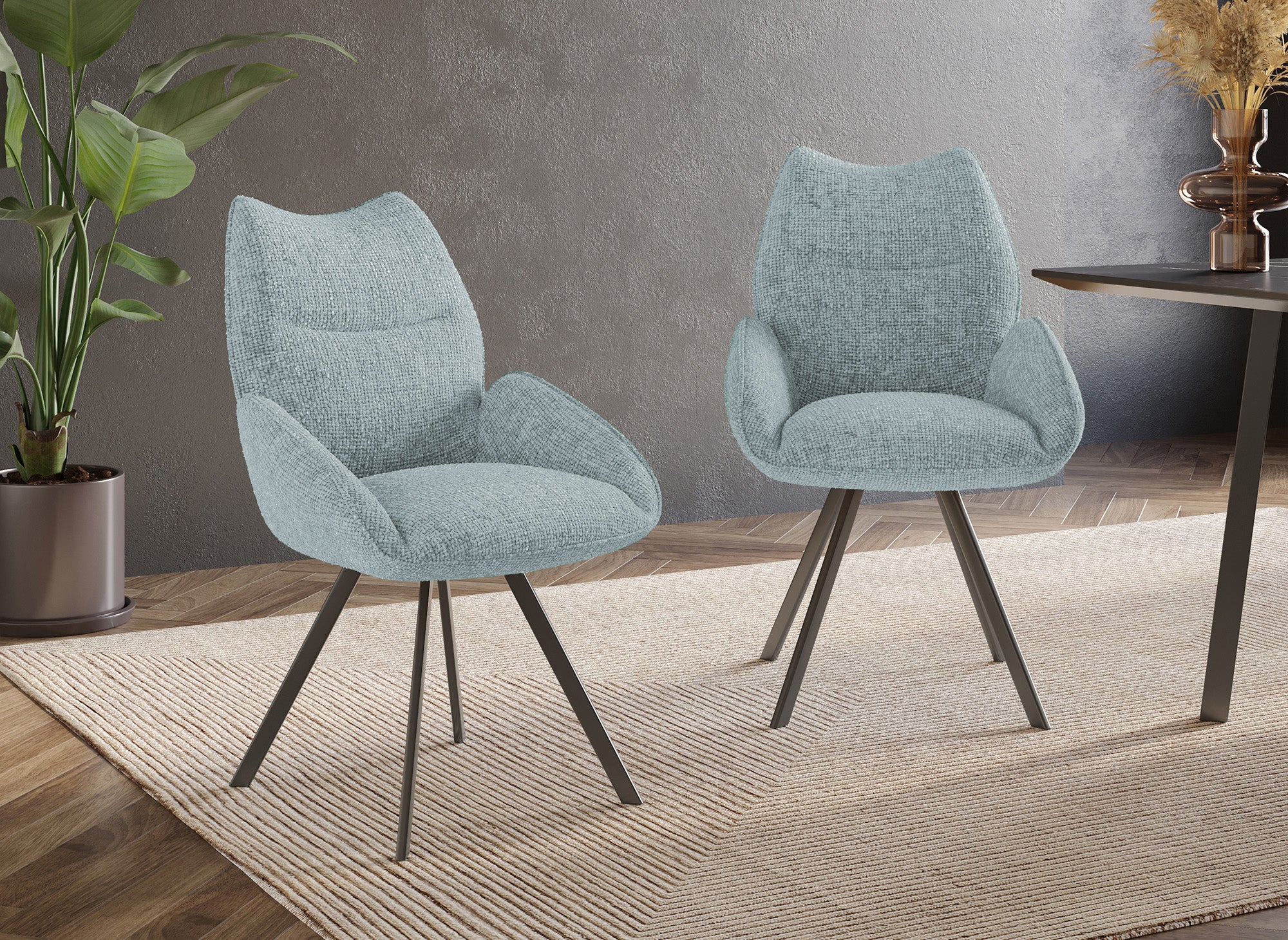 Silla giratoria TALIA con reposabrazos en tela verde agua