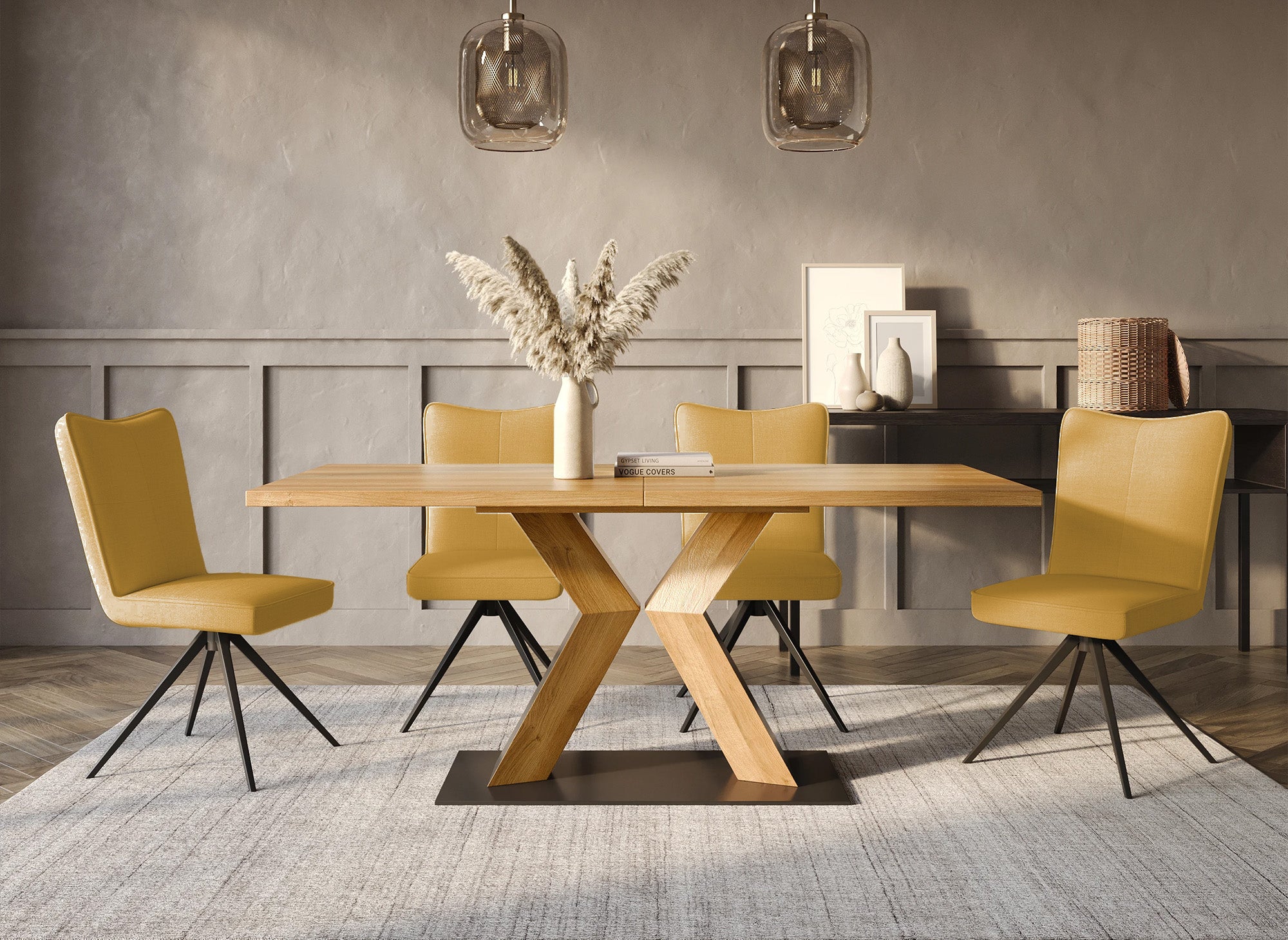 Juego de 2 sillas giratorias FELICIE de tela amarilla