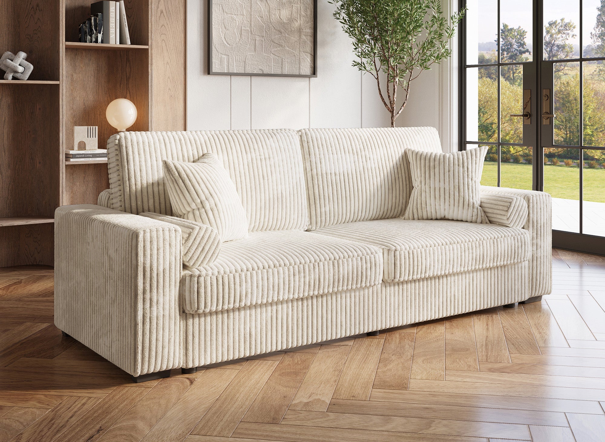 Sofá cama ALINE de 3 plazas en pana gruesa color beige