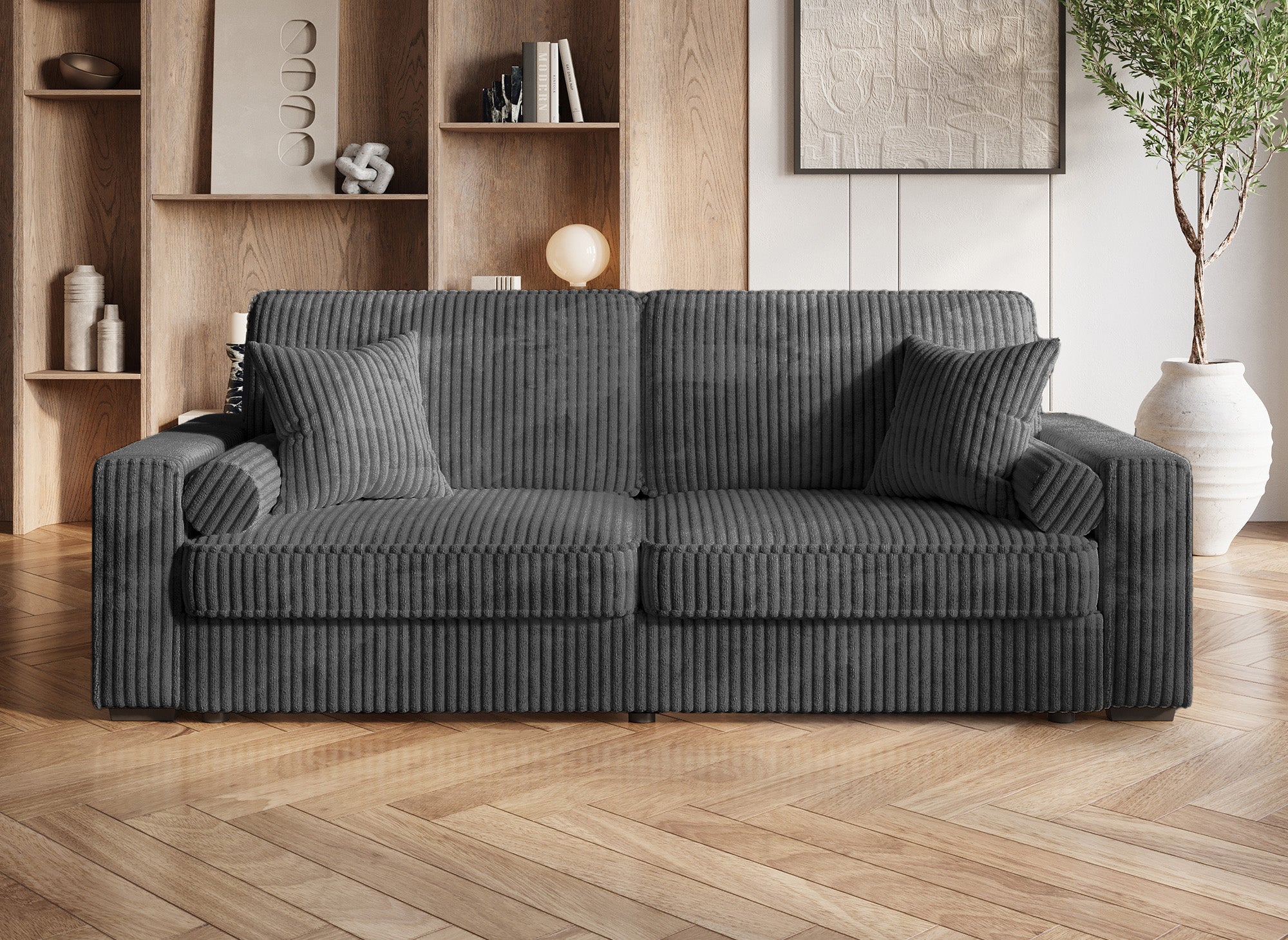 Sofá cama ALINE de 3 plazas en pana gris gruesa