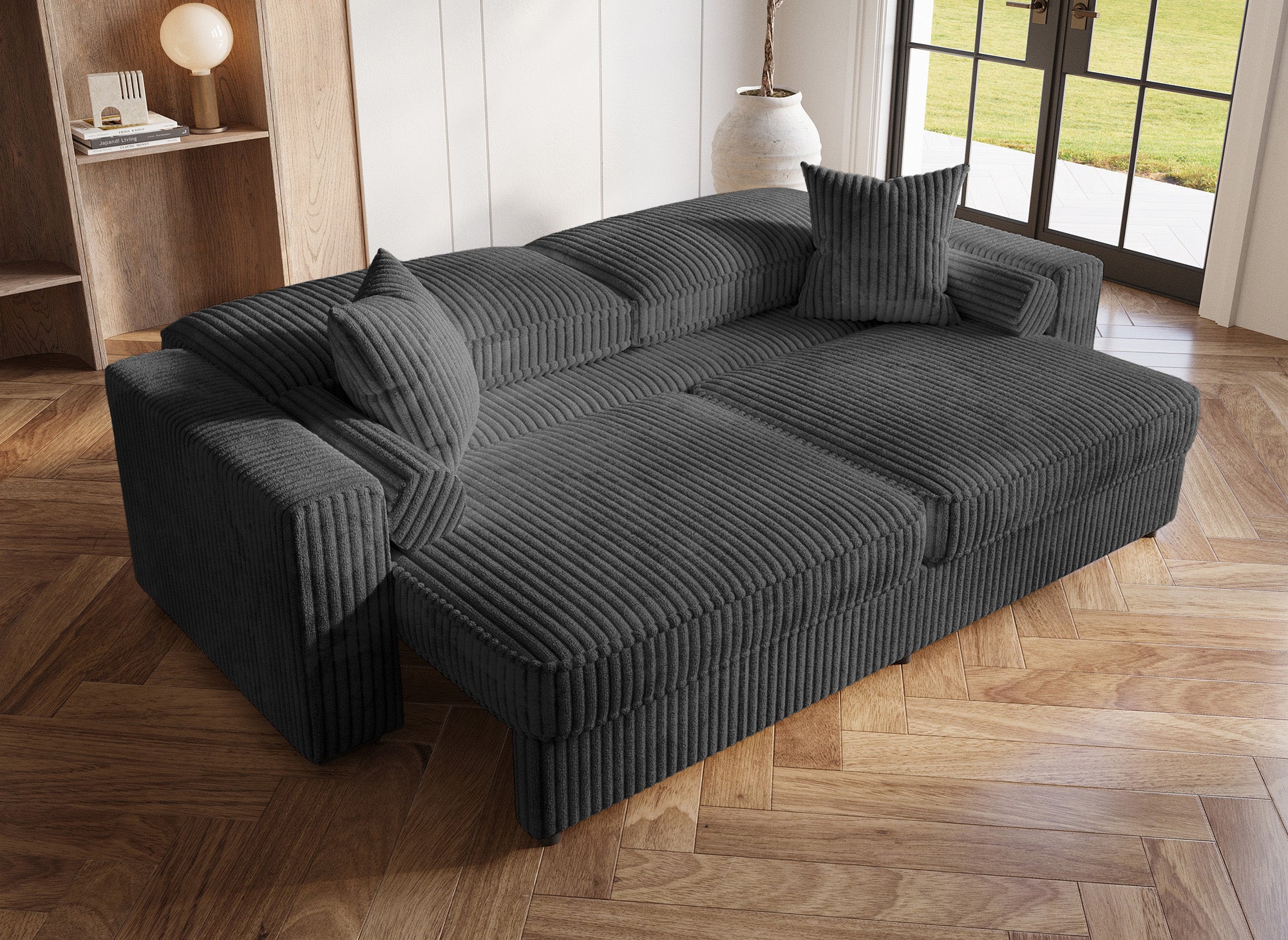 Sofá cama ALINE de 3 plazas en pana gris gruesa