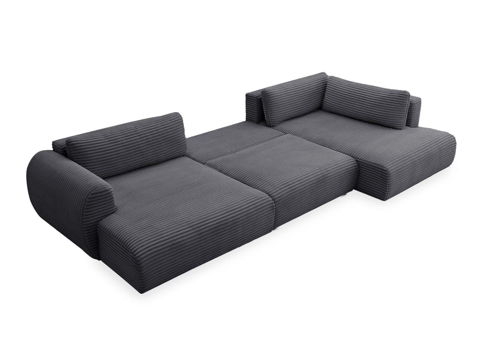 Sofá cama panorámico convertible TILDA con almacenaje en terciopelo de pana gris - Esquina derecha