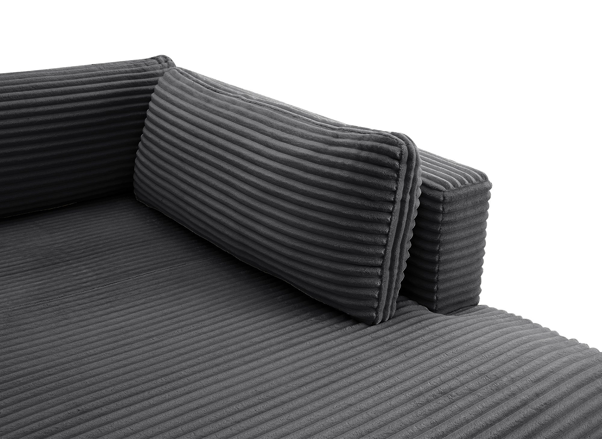 Sofá cama panorámico convertible TILDA con almacenaje en terciopelo de pana gris - Esquina derecha