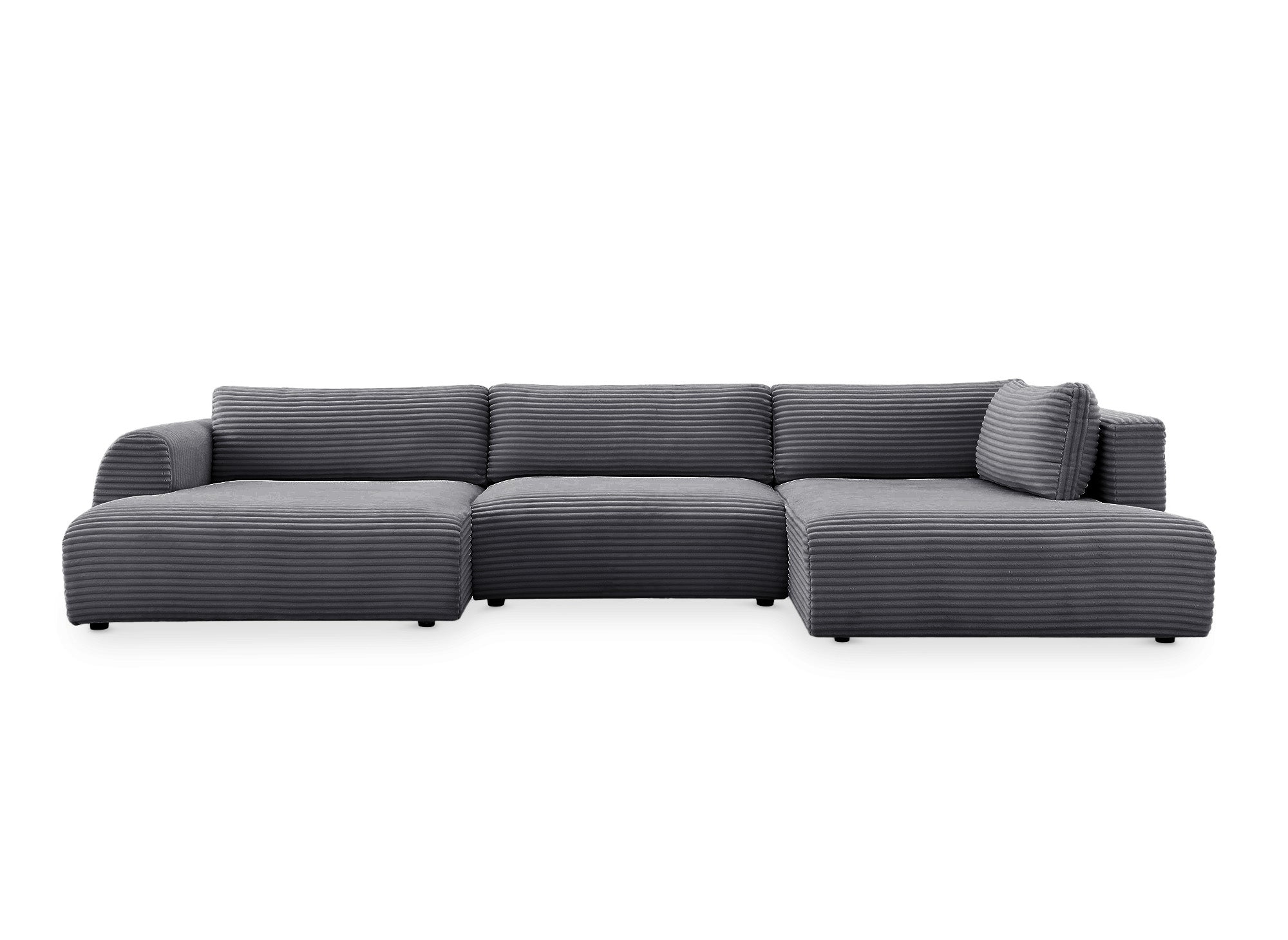 Sofá cama panorámico convertible TILDA con almacenaje en terciopelo de pana gris - Esquina derecha