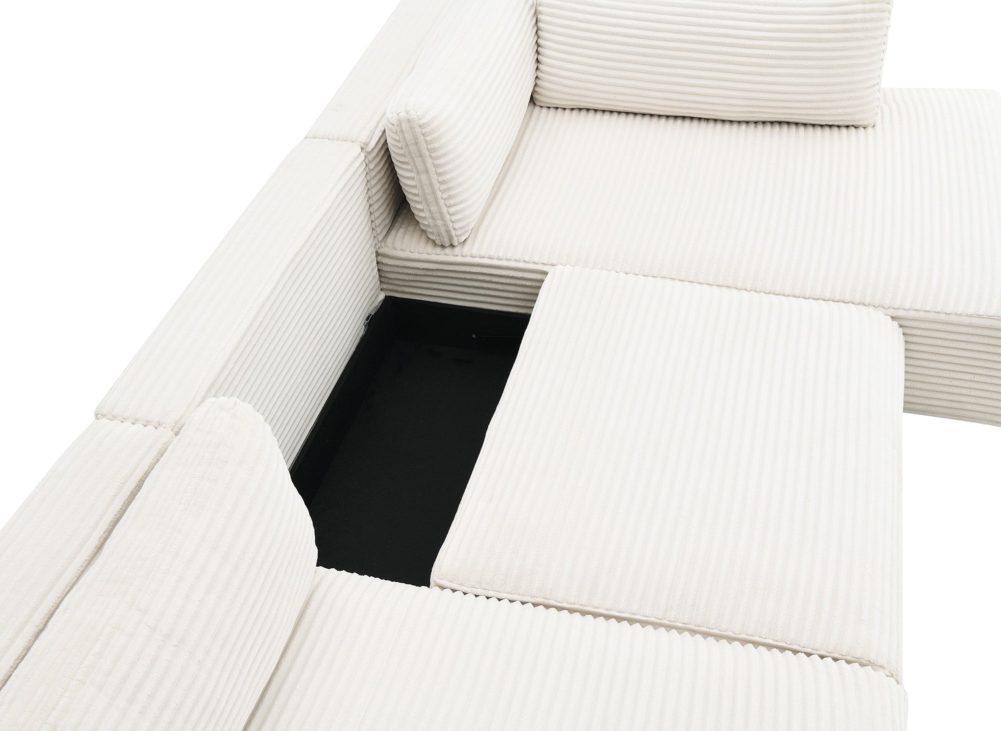 Sofá cama panorámico convertible TILDA con almacenaje en terciopelo de pana beige - Esquina derecha