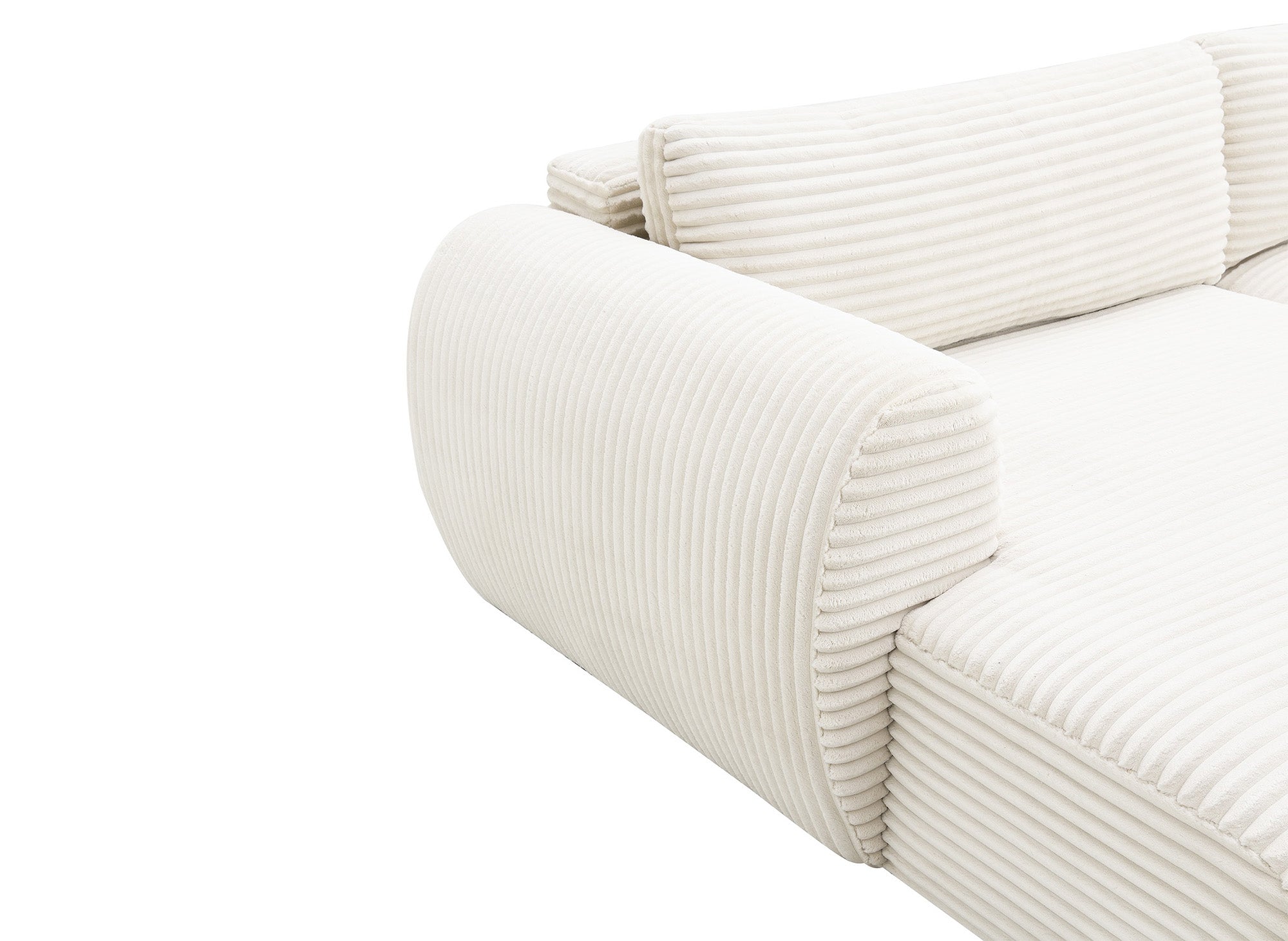 Sofá cama panorámico convertible TILDA con almacenaje en terciopelo de pana beige - Esquina derecha