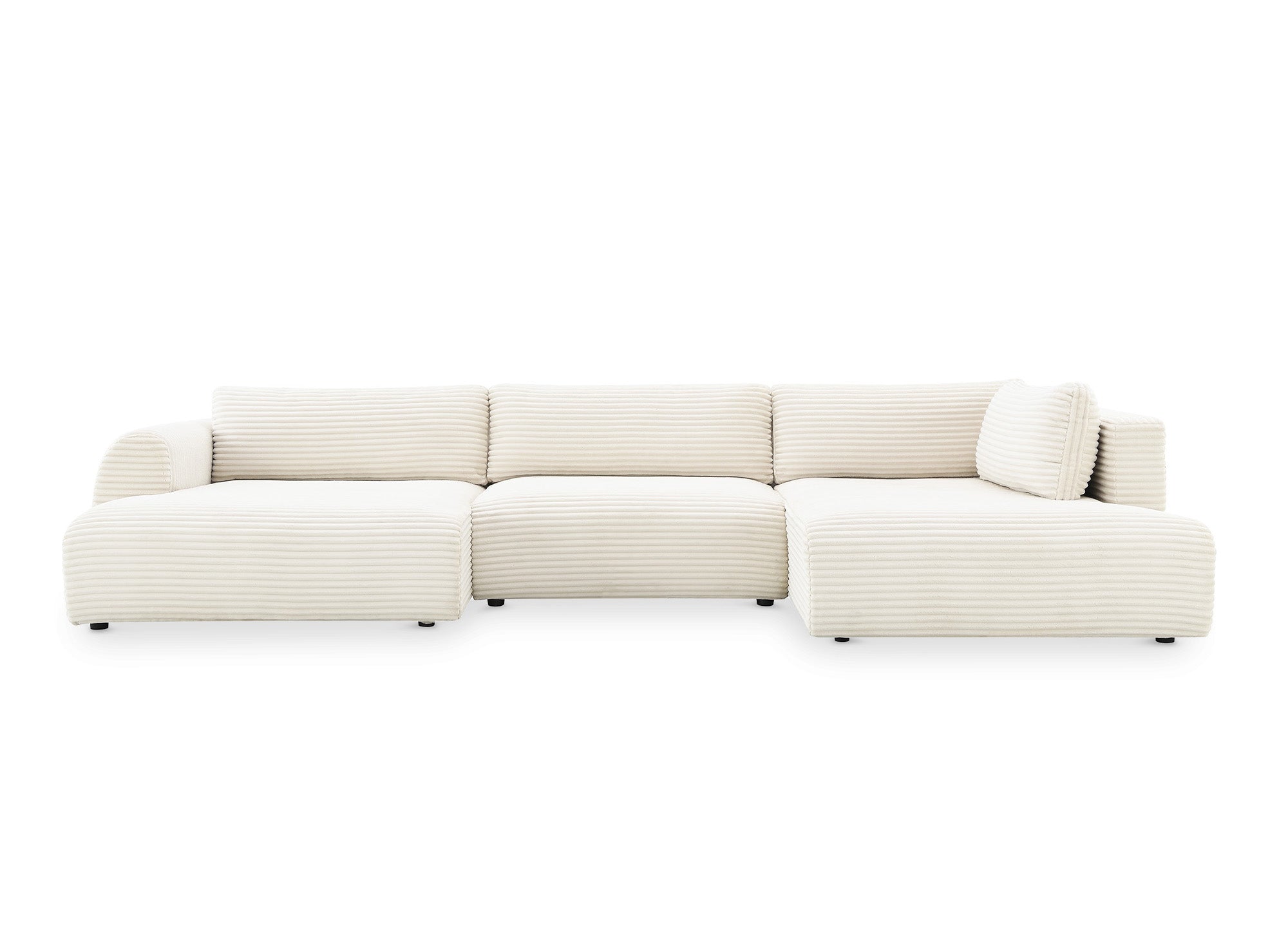 Sofá cama panorámico convertible TILDA con almacenaje en terciopelo de pana beige - Esquina derecha