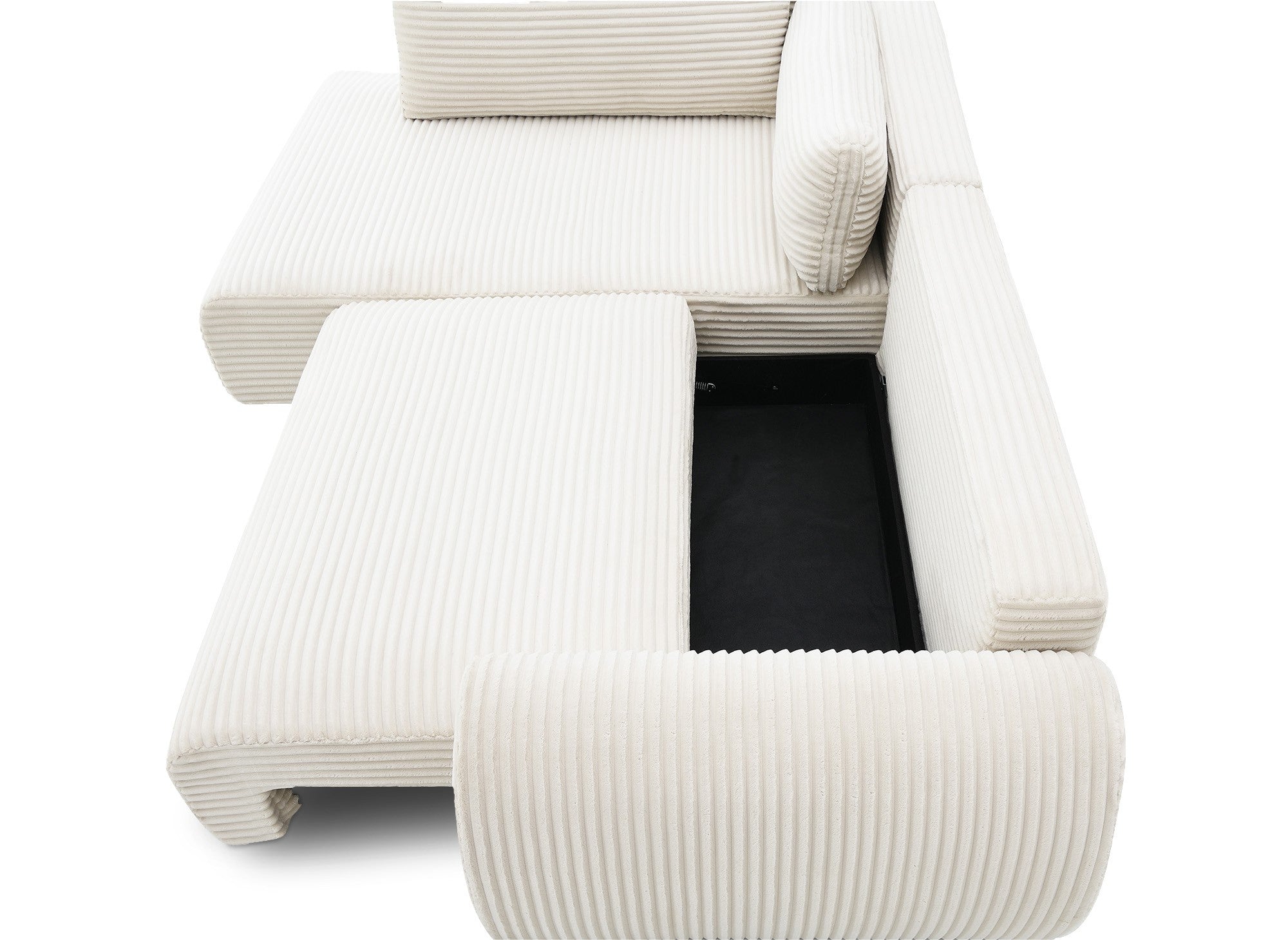 Sofá esquinero convertible TILDA con chaise longue y almacenaje en suave tejido acanalado beige - Esquina izquierda