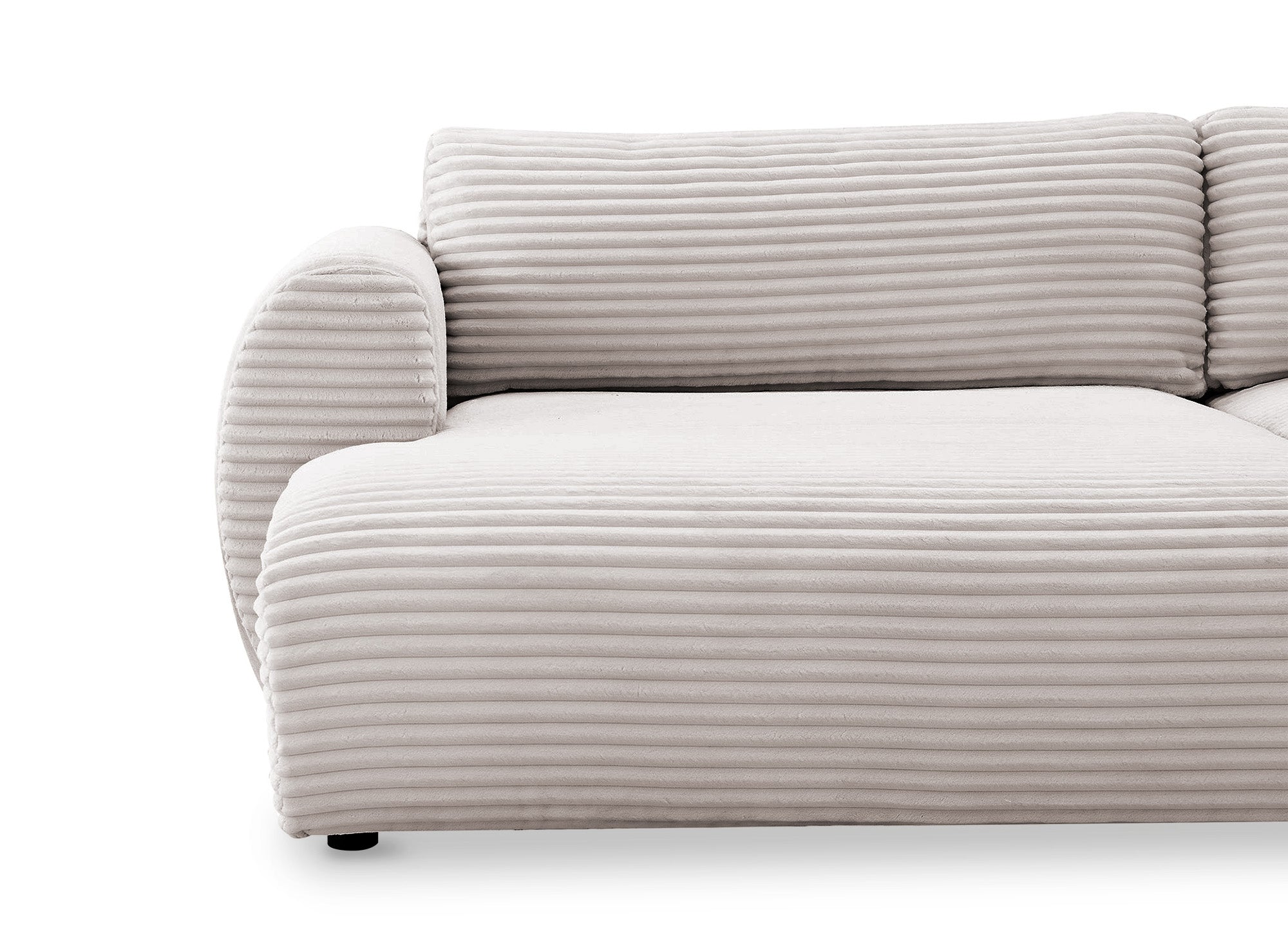 Sofá cama panorámico convertible TILDA con almacenaje en terciopelo de pana color topo - Esquina derecha