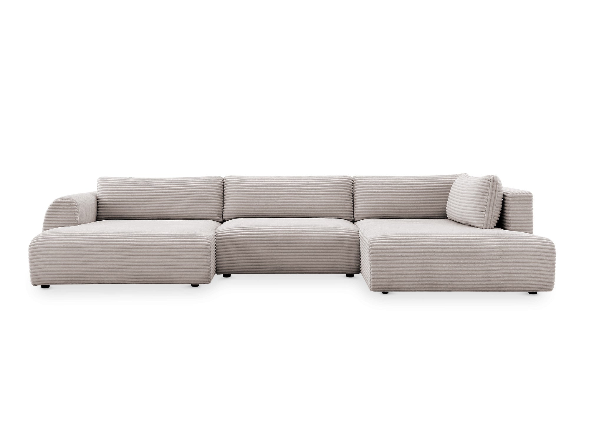 Sofá cama panorámico convertible TILDA con almacenaje en terciopelo de pana color topo - Esquina derecha