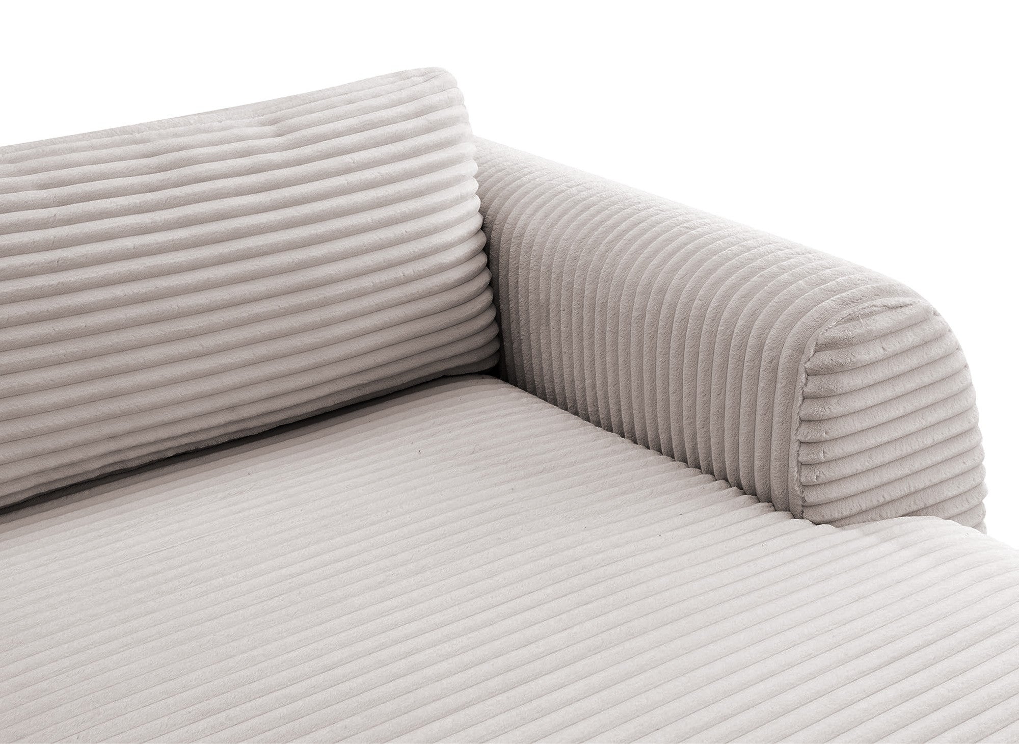 Sofá cama panorámico convertible TILDA con almacenaje en terciopelo de pana color topo - Esquina izquierda