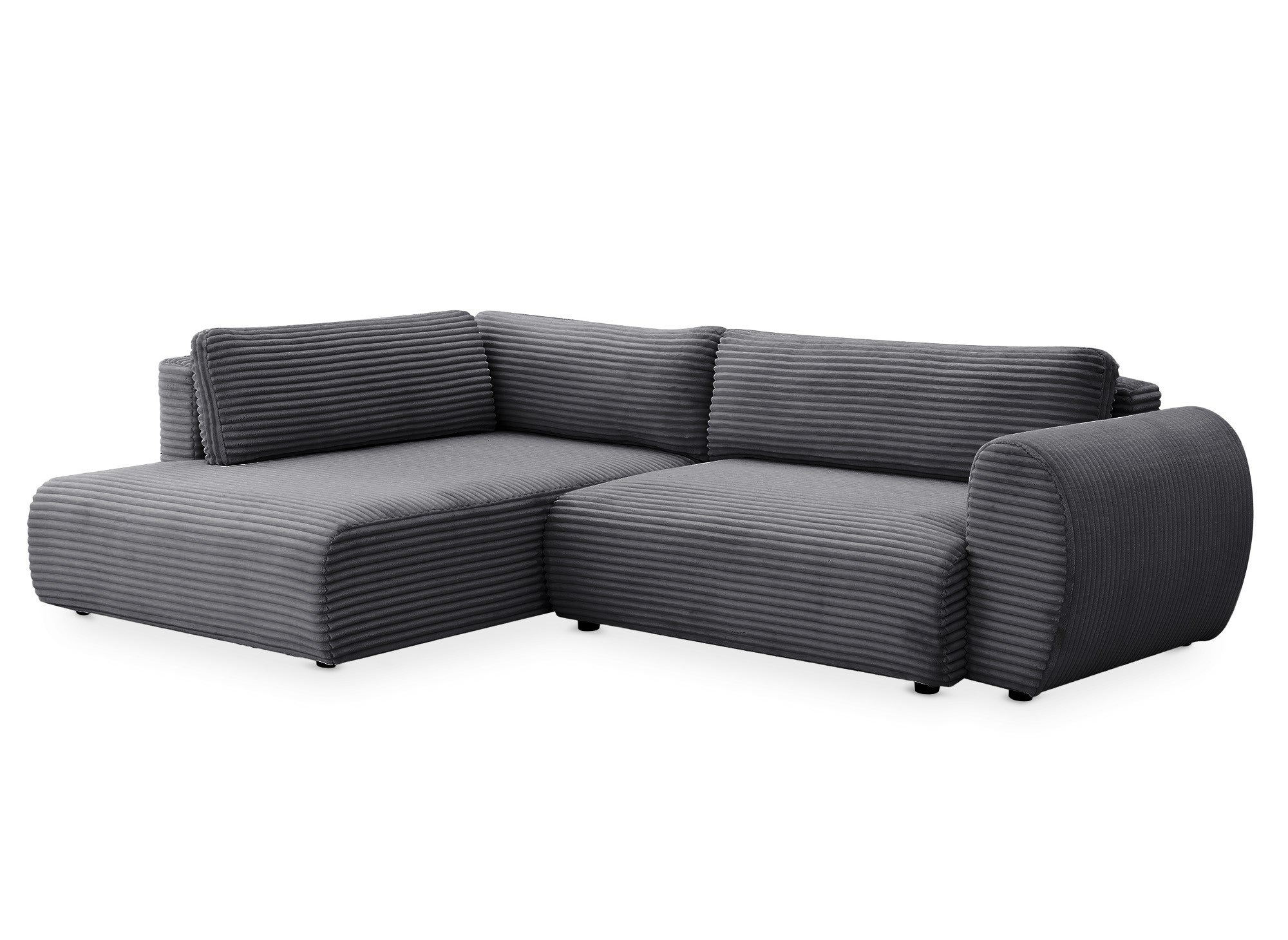Sofá cama esquinero TILDA con chaise longue y almacenaje en tejido acanalado gris suave - Esquina izquierda
