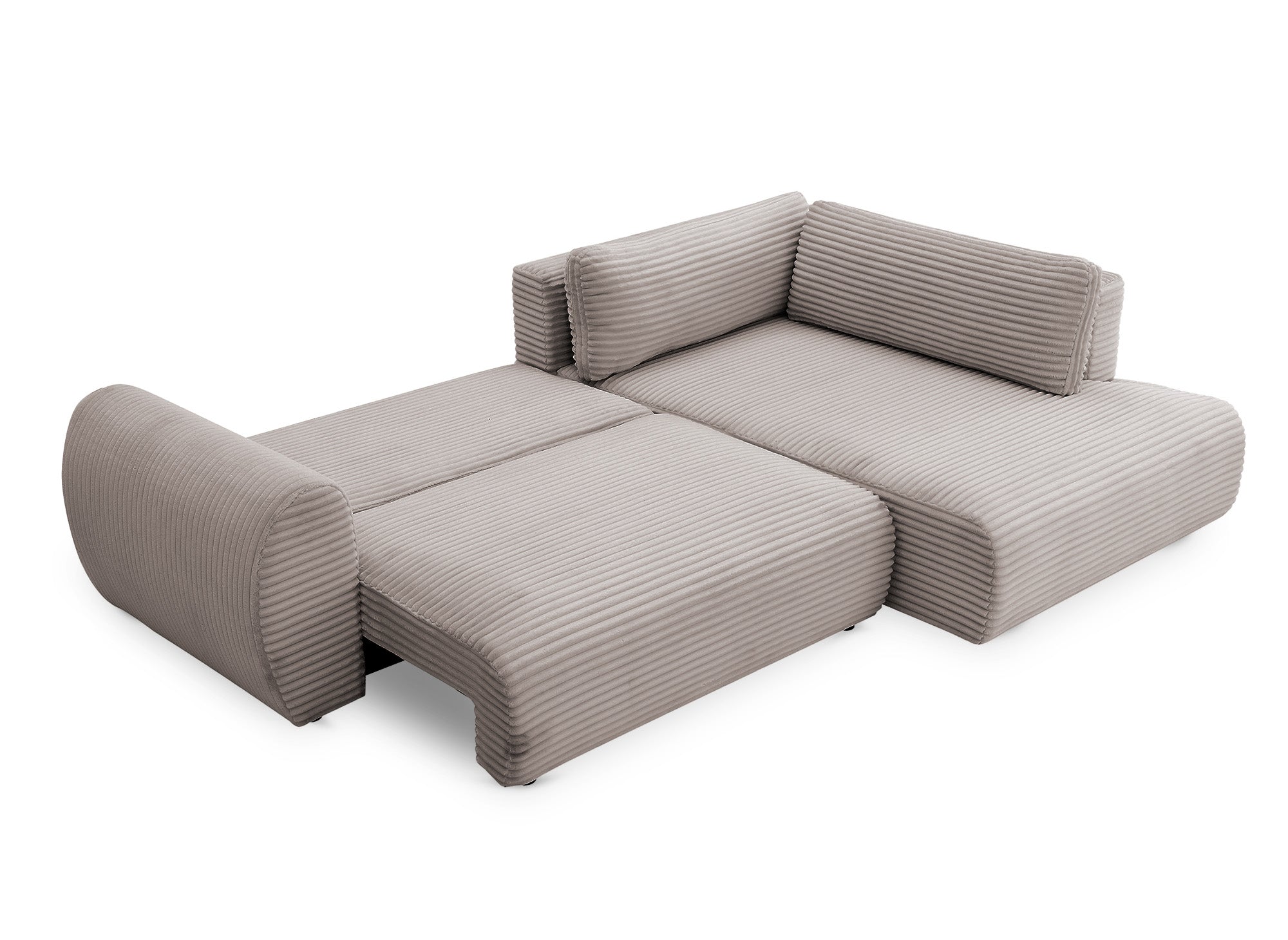 Sofá cama esquinero TILDA con chaise longue y almacenaje en suave color topo acanalado - Esquina derecha