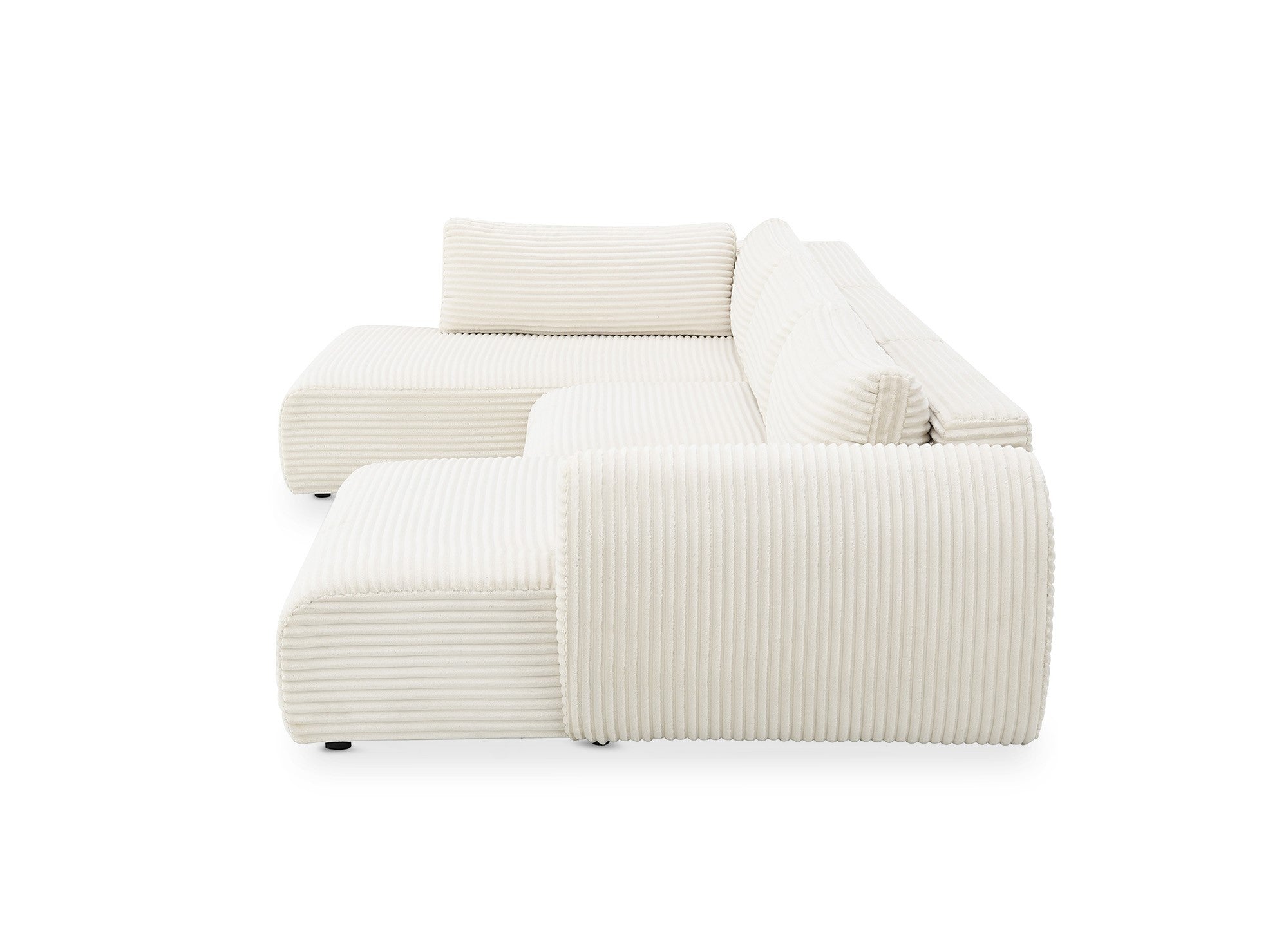 Sofá cama panorámico convertible TILDA con almacenaje en terciopelo de pana beige - Esquina izquierda