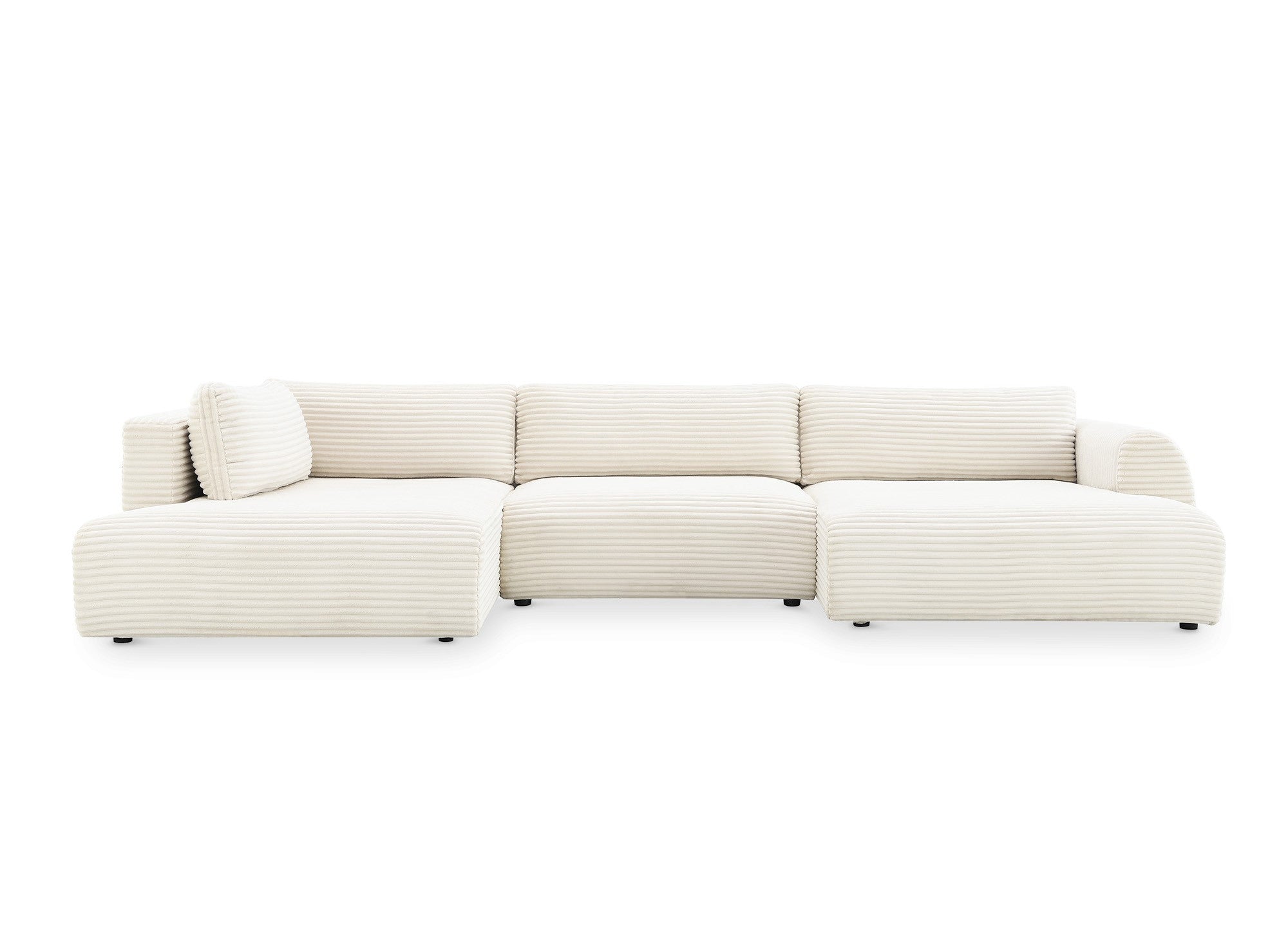 Sofá cama panorámico convertible TILDA con almacenaje en terciopelo de pana beige - Esquina izquierda