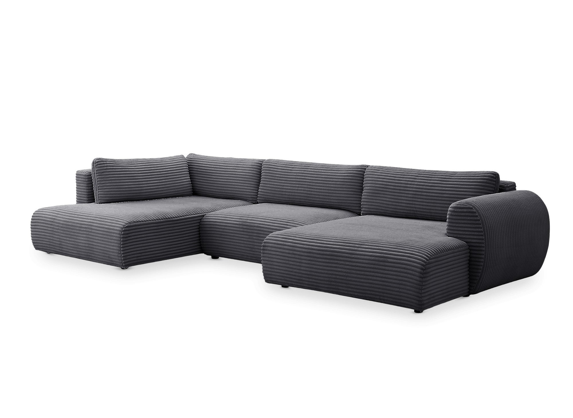 Sofá cama panorámico convertible TILDA con almacenaje en terciopelo gris pana - Esquina izquierda