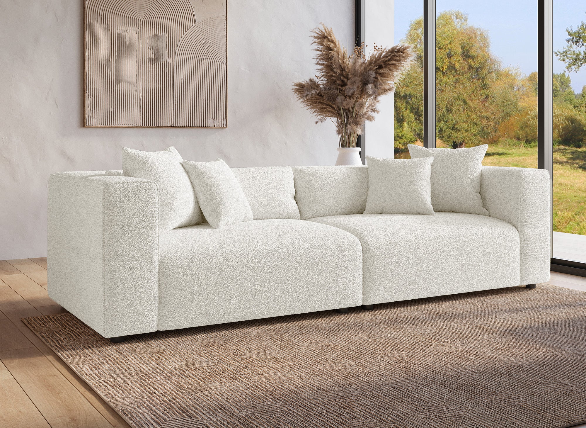 Sofá EVELYNE de 4 plazas en imitación piel de oveja beige