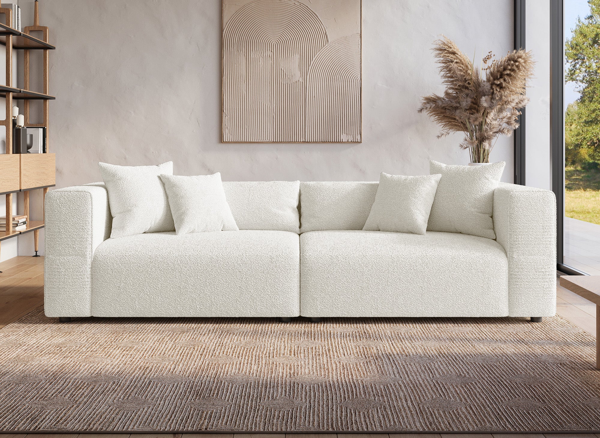 Sofá EVELYNE de 4 plazas en imitación piel de oveja beige