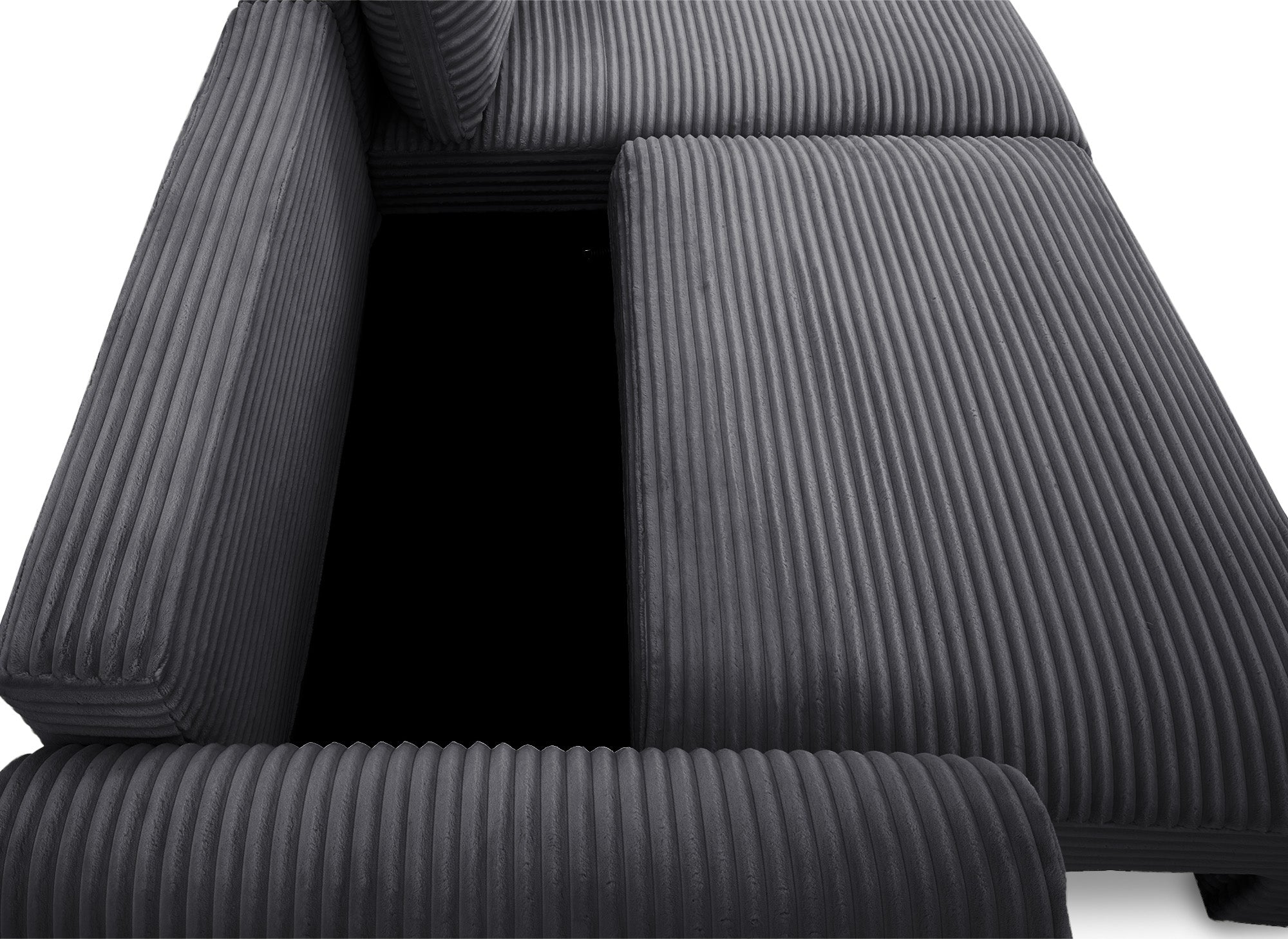 Sofá esquinero convertible TILDA con almacenaje en pana gris suave - Esquinero derecho