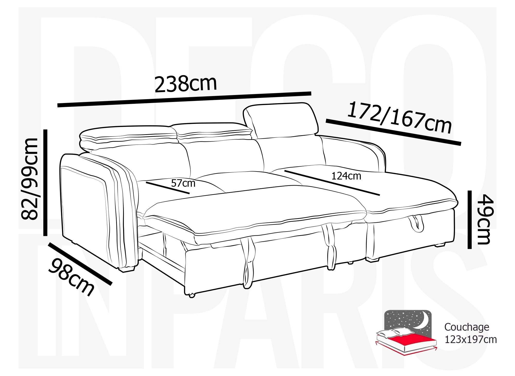 Sofá cama esquinero ISABELLA de pana gruesa color beige - Esquina derecha