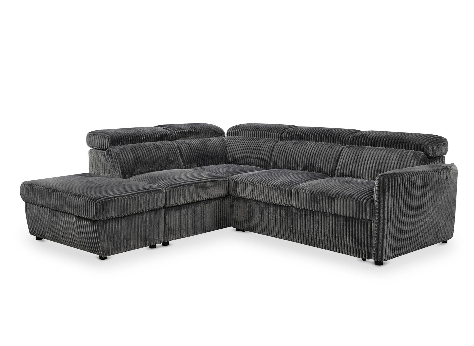 Sofá cama esquinero NAIROBI en pana gris gruesa - Esquina izquierda