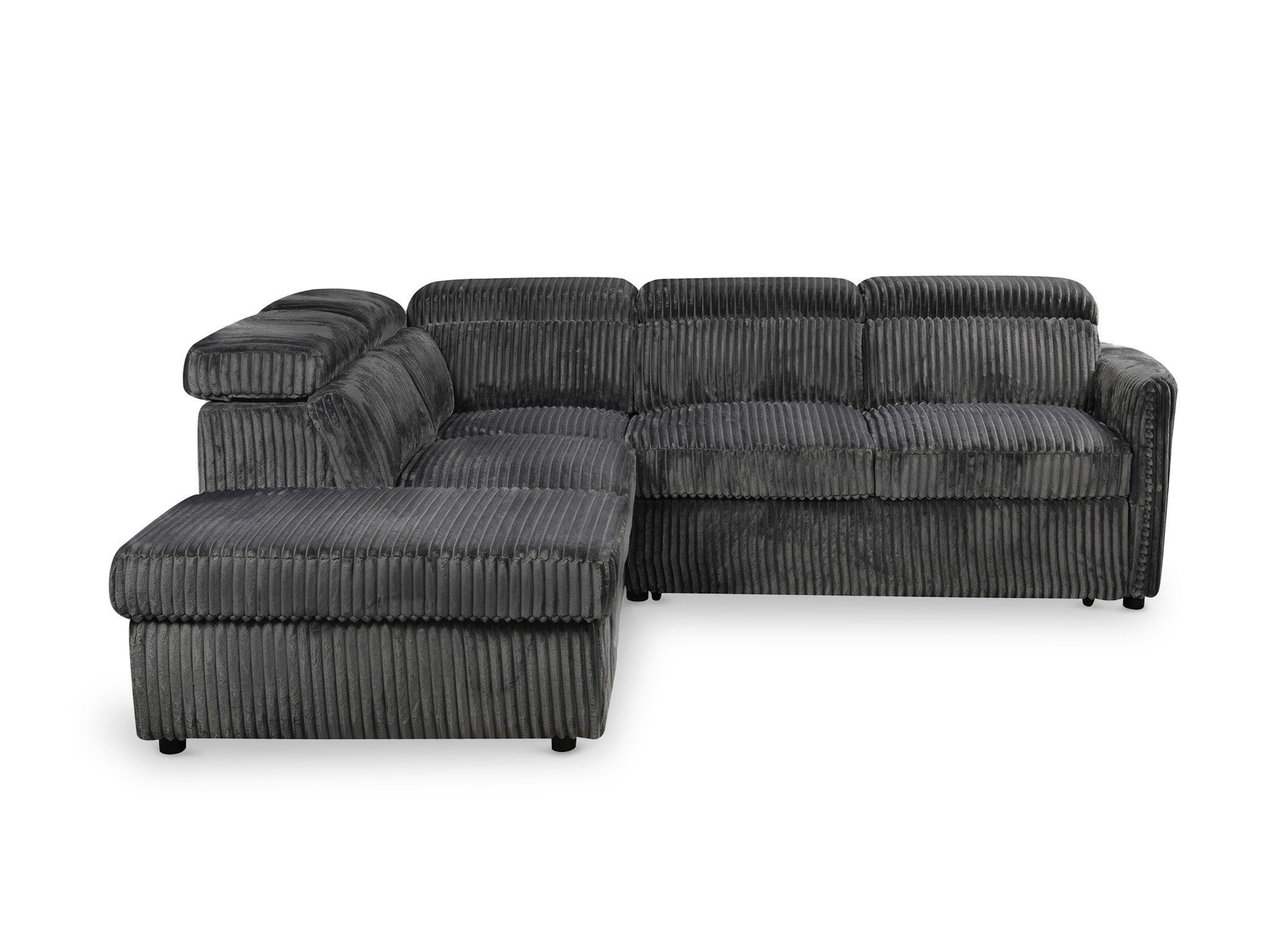 Sofá cama esquinero NAIROBI en pana gris gruesa - Esquina izquierda