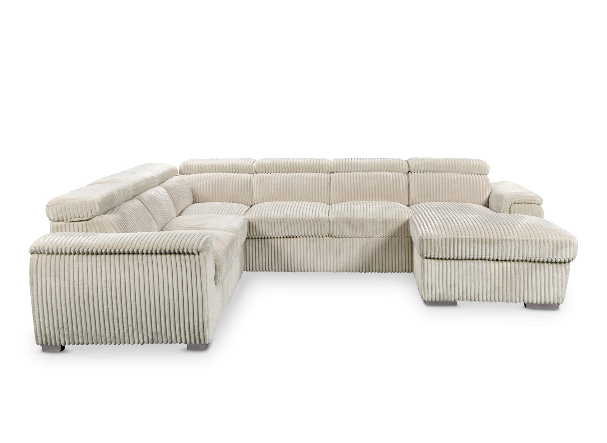 Sofá cama panorámico convertible GAELLE con almacenaje en pana gruesa color beige - Esquina derecha