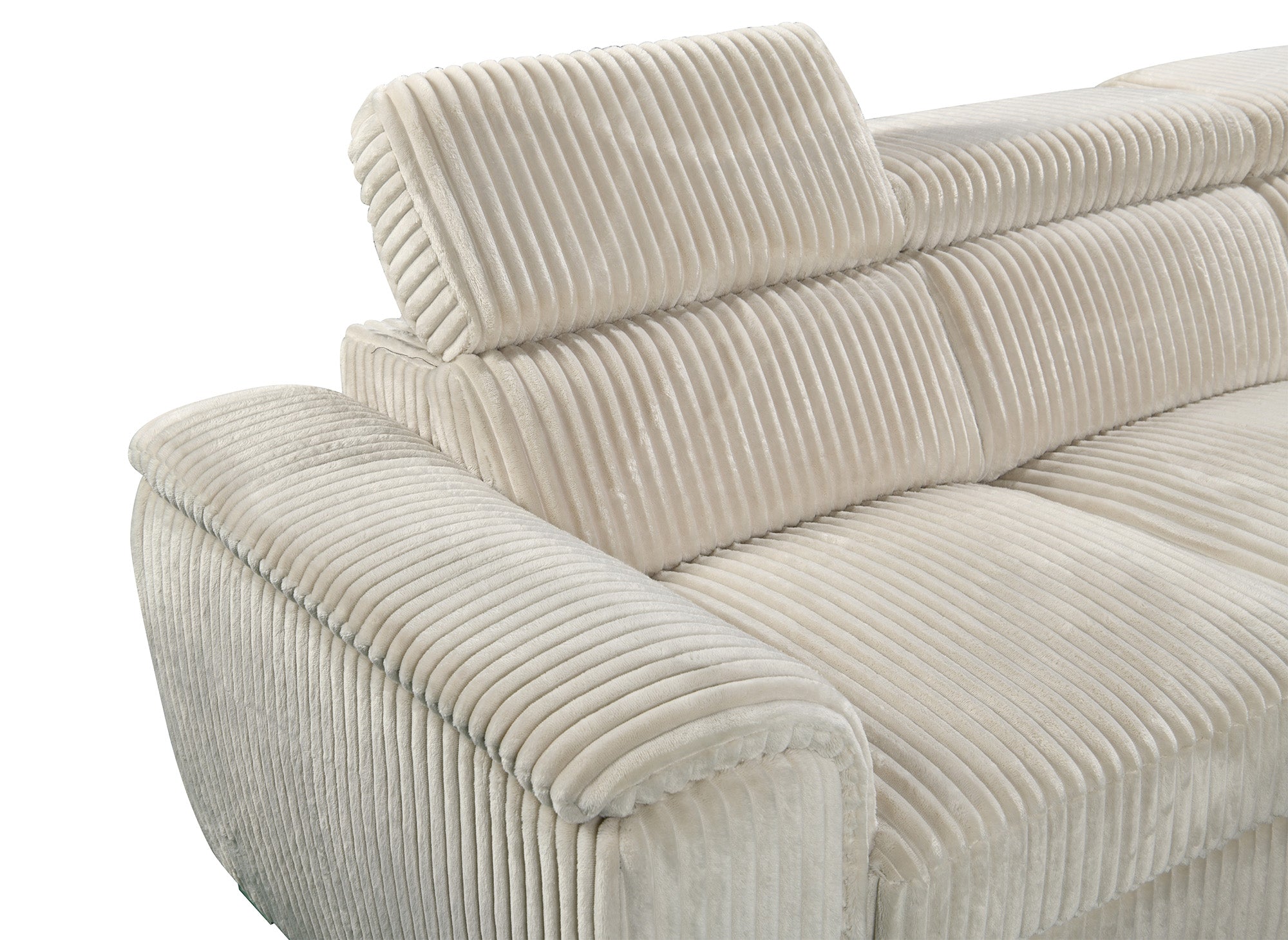 Sofá cama panorámico convertible GAELLE con almacenaje en pana gruesa color beige - Esquina izquierda